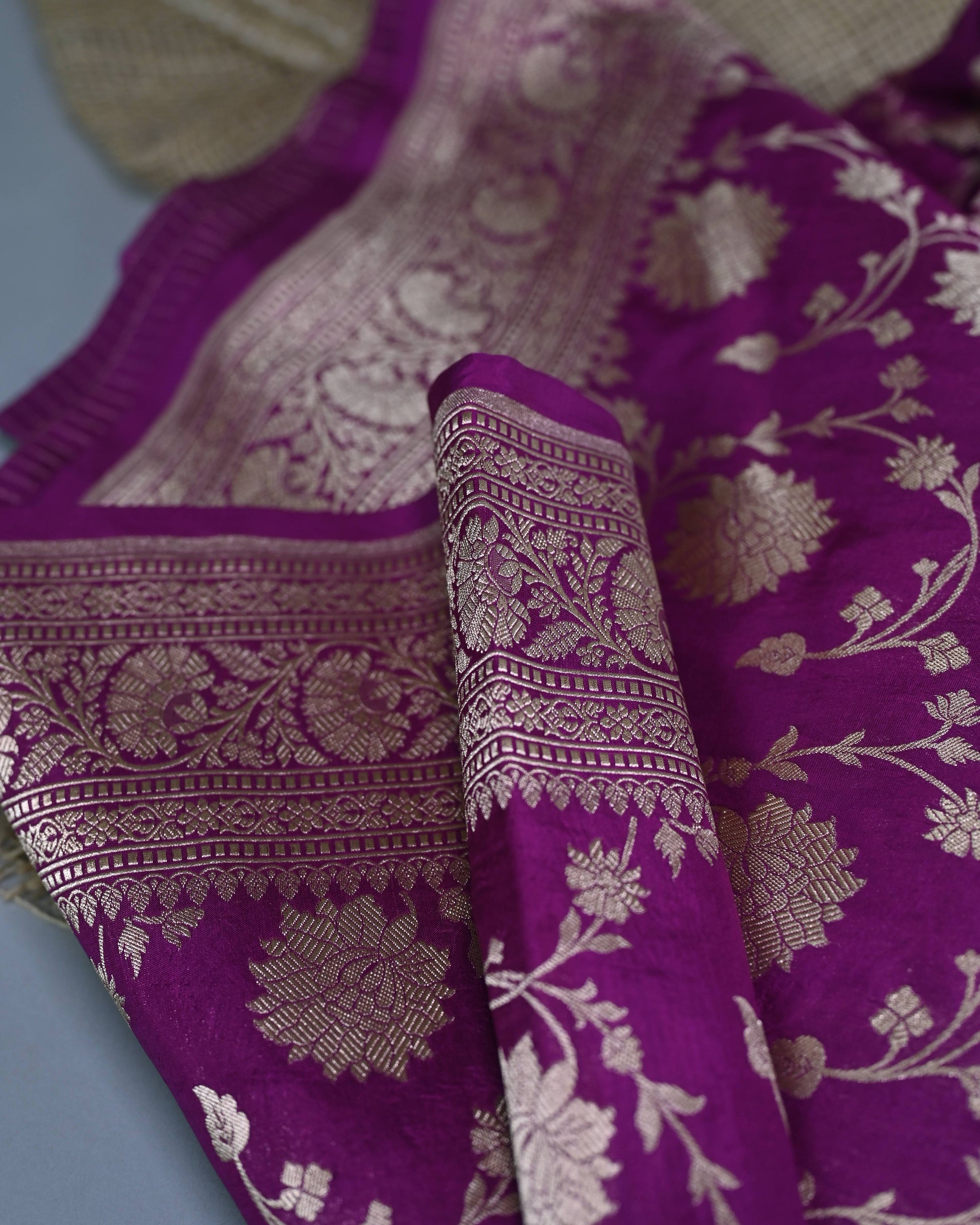 Lavender Katan Zari Jaal Banarasi Border Pallu Saree