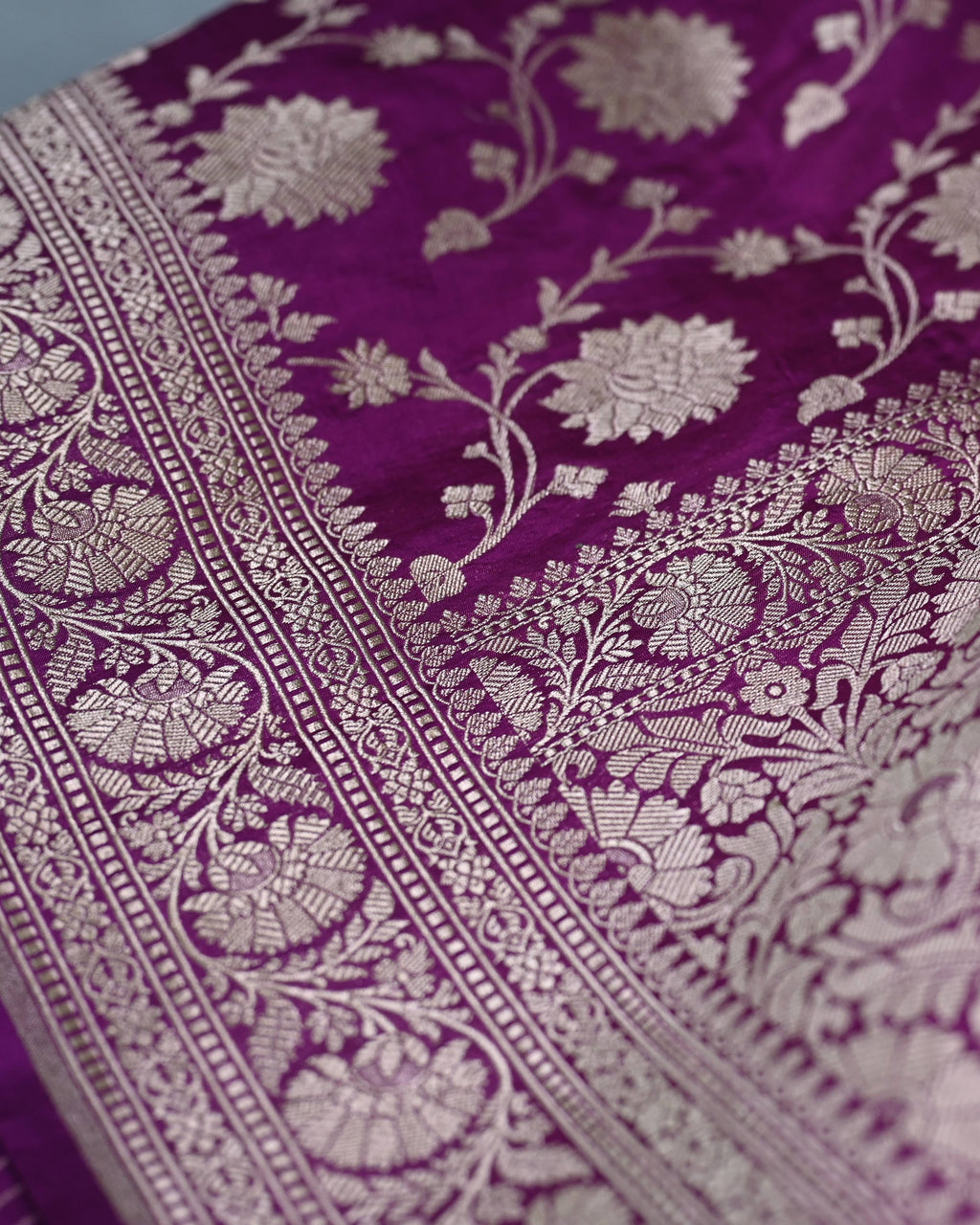 Lavender Katan Zari Jaal Banarasi Border Pallu Saree