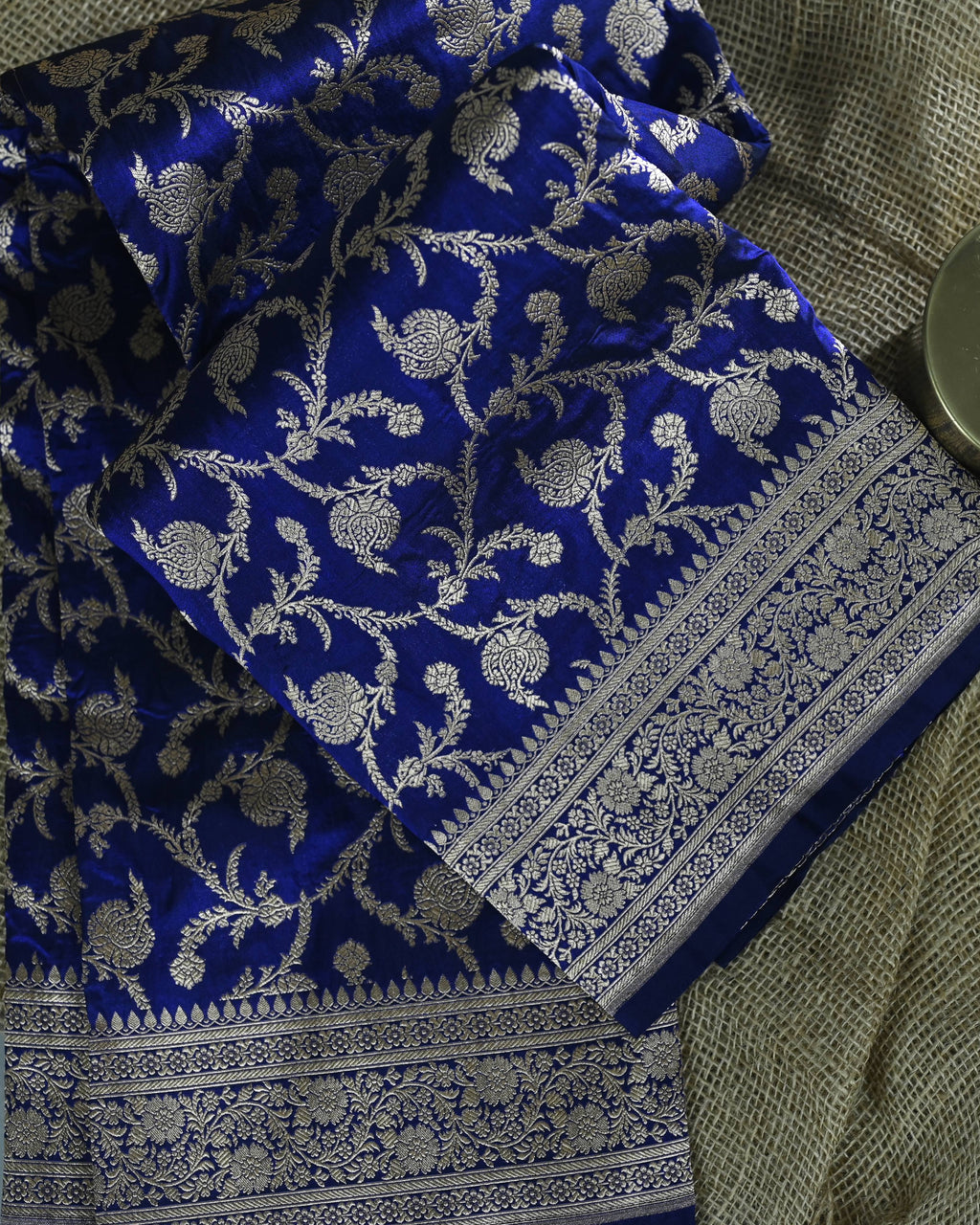 Royal Blue Katan Zari Jaal Banarasi Border Pallu Saree