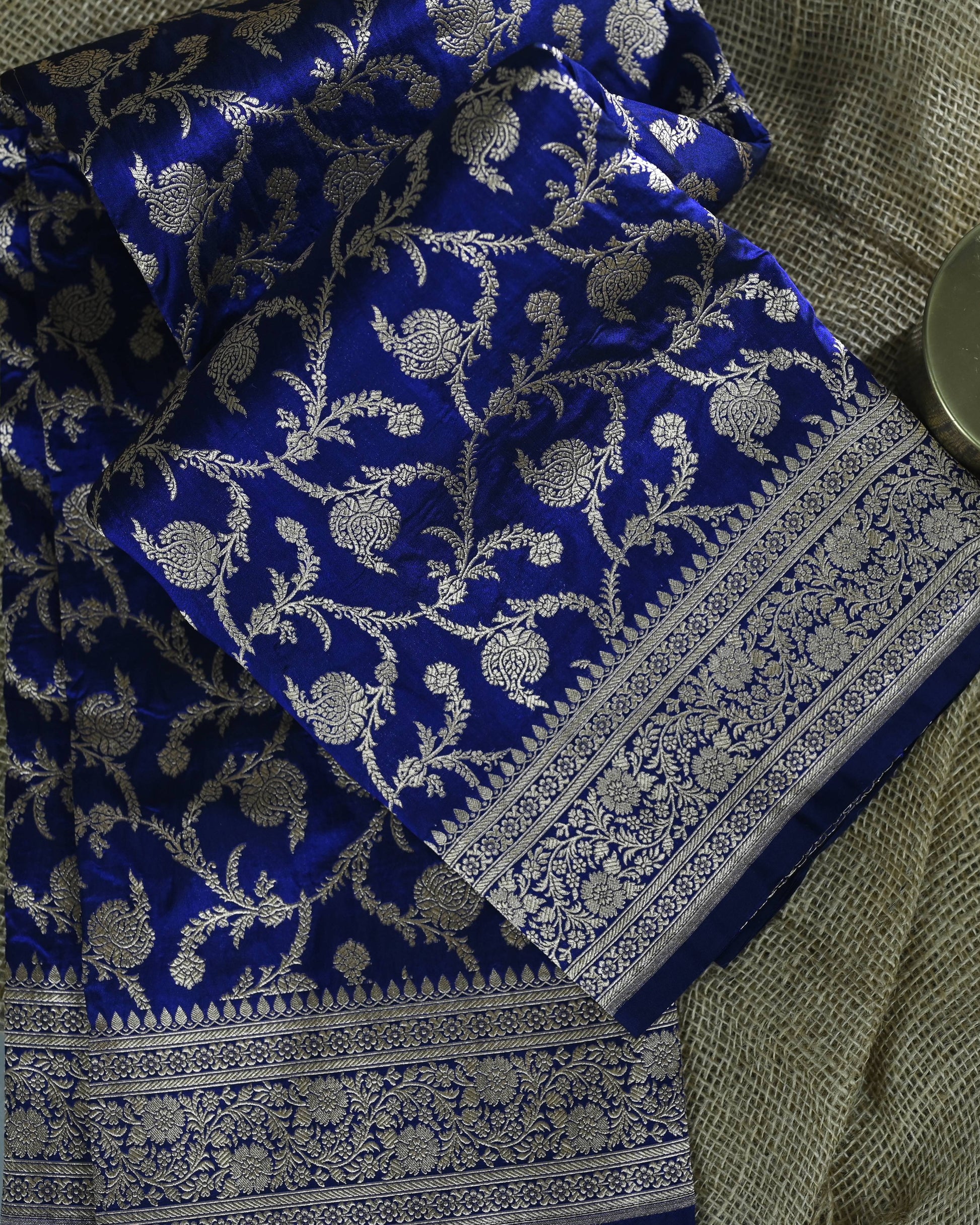 Royal Blue Katan Zari Jaal Banarasi Border Pallu Saree