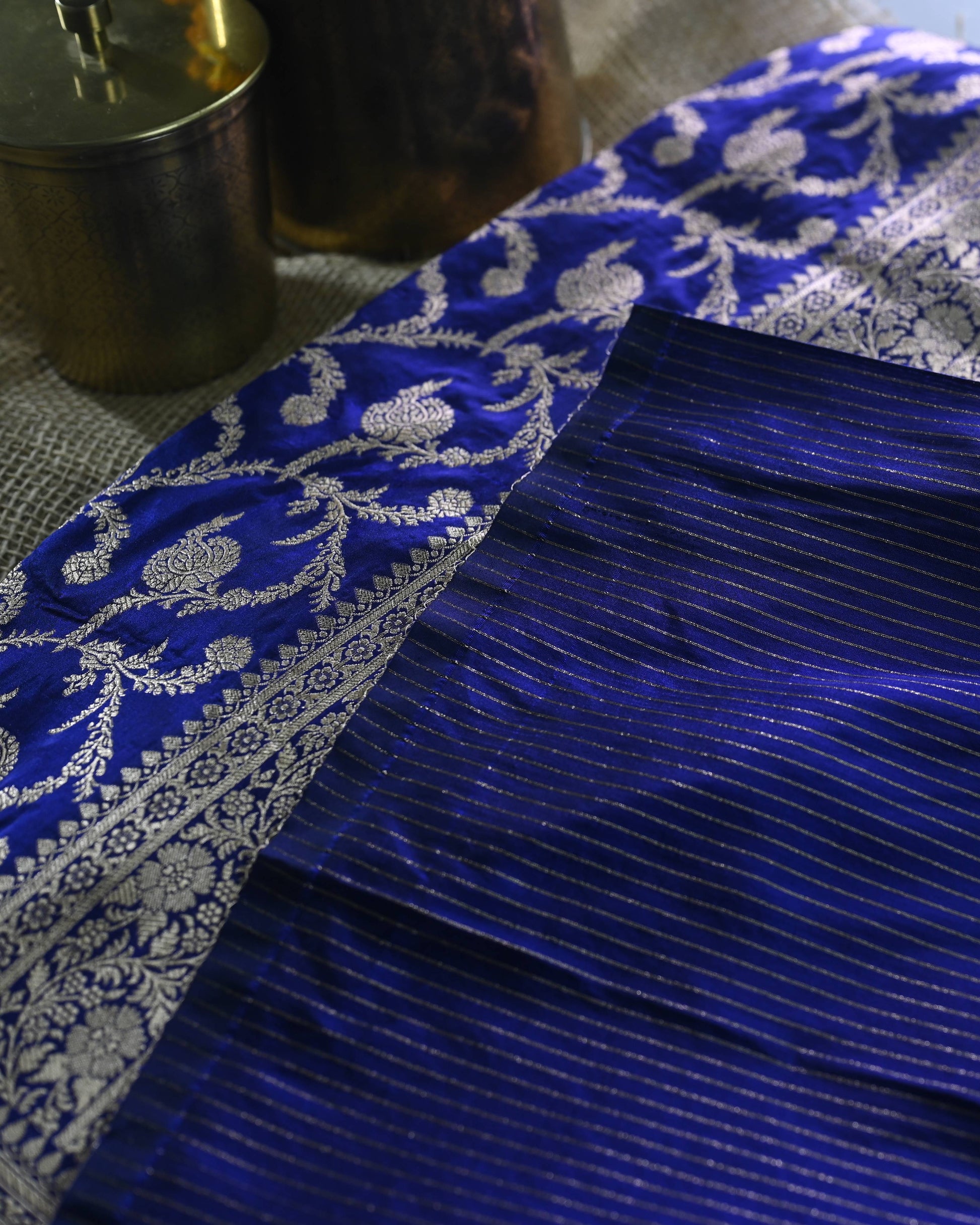 Royal Blue Katan Zari Jaal Banarasi Border Pallu Saree