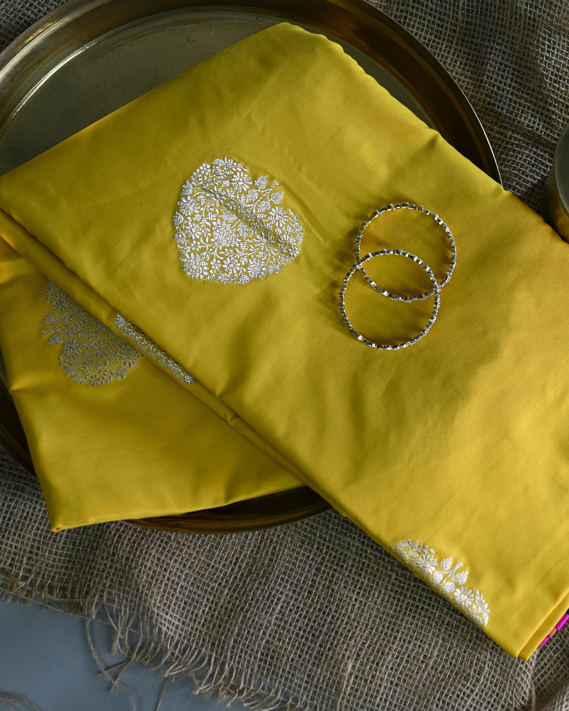 Yellow Georgette Zari Kadhua Weave Saree