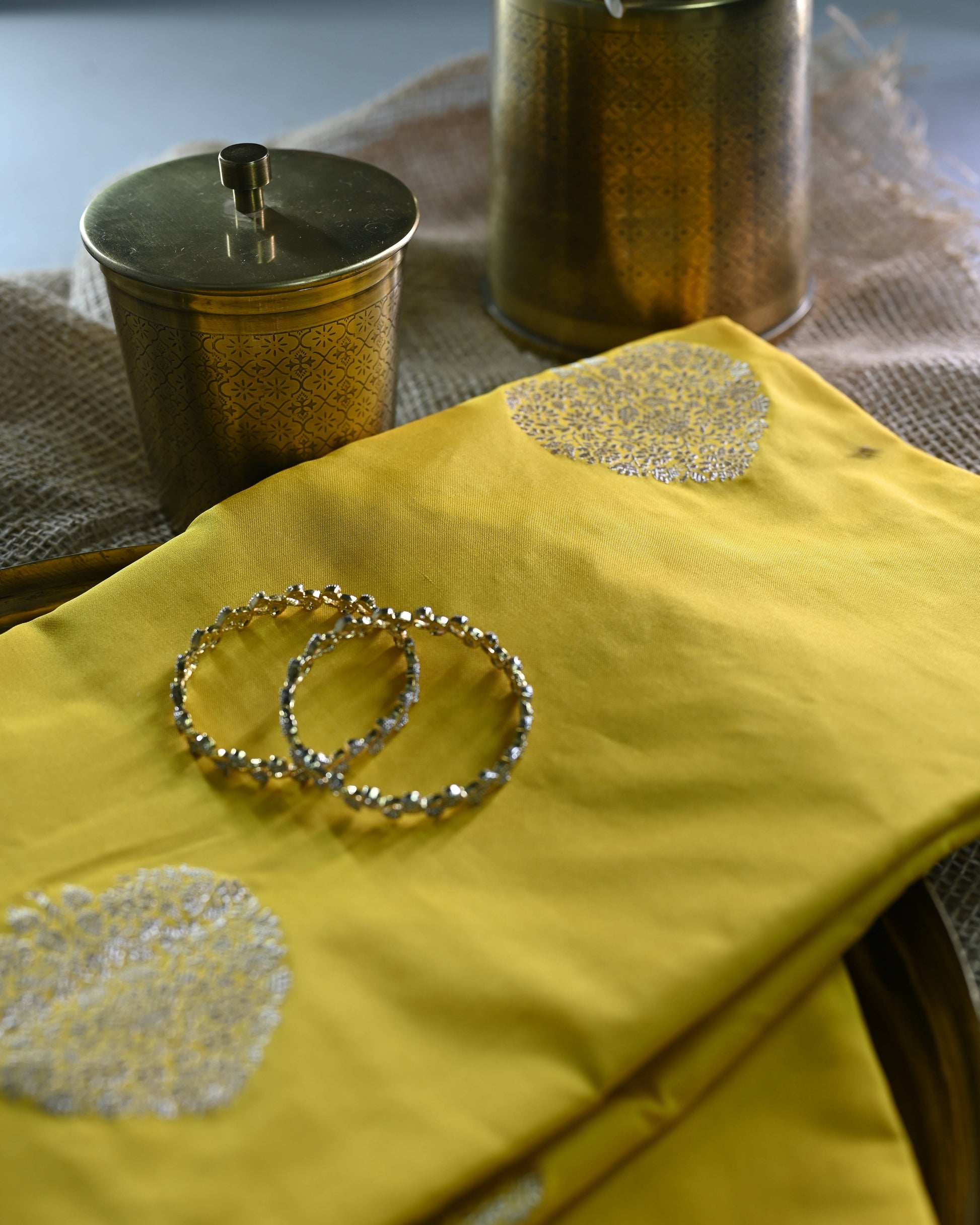 Yellow Georgette Zari Kadhua Weave Saree