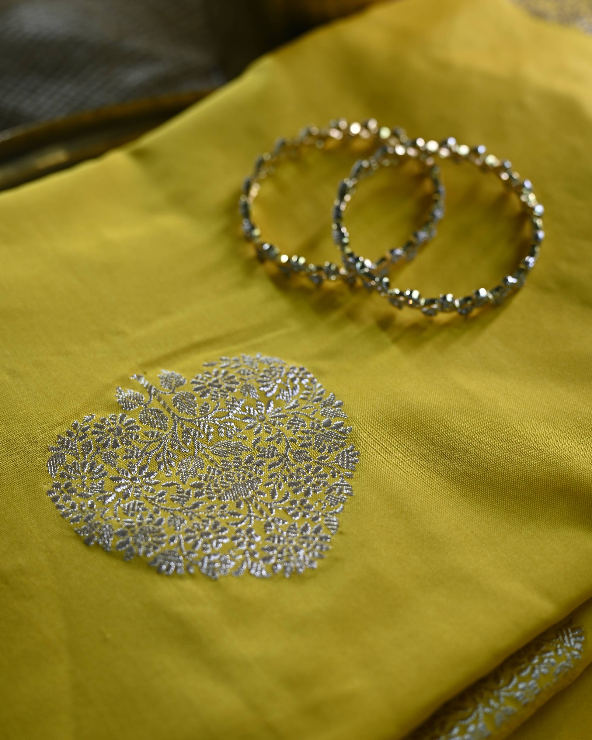 Yellow Georgette Zari Kadhua Weave Saree