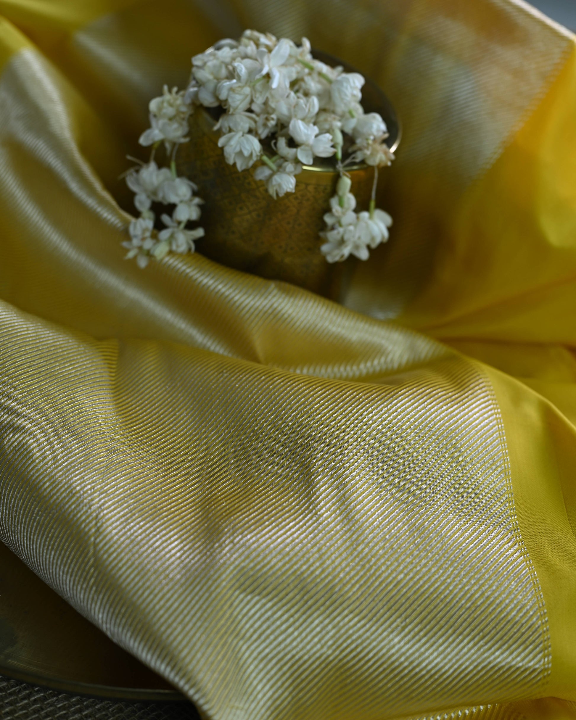 Yellow Georgette Zari Kadhua Weave Saree