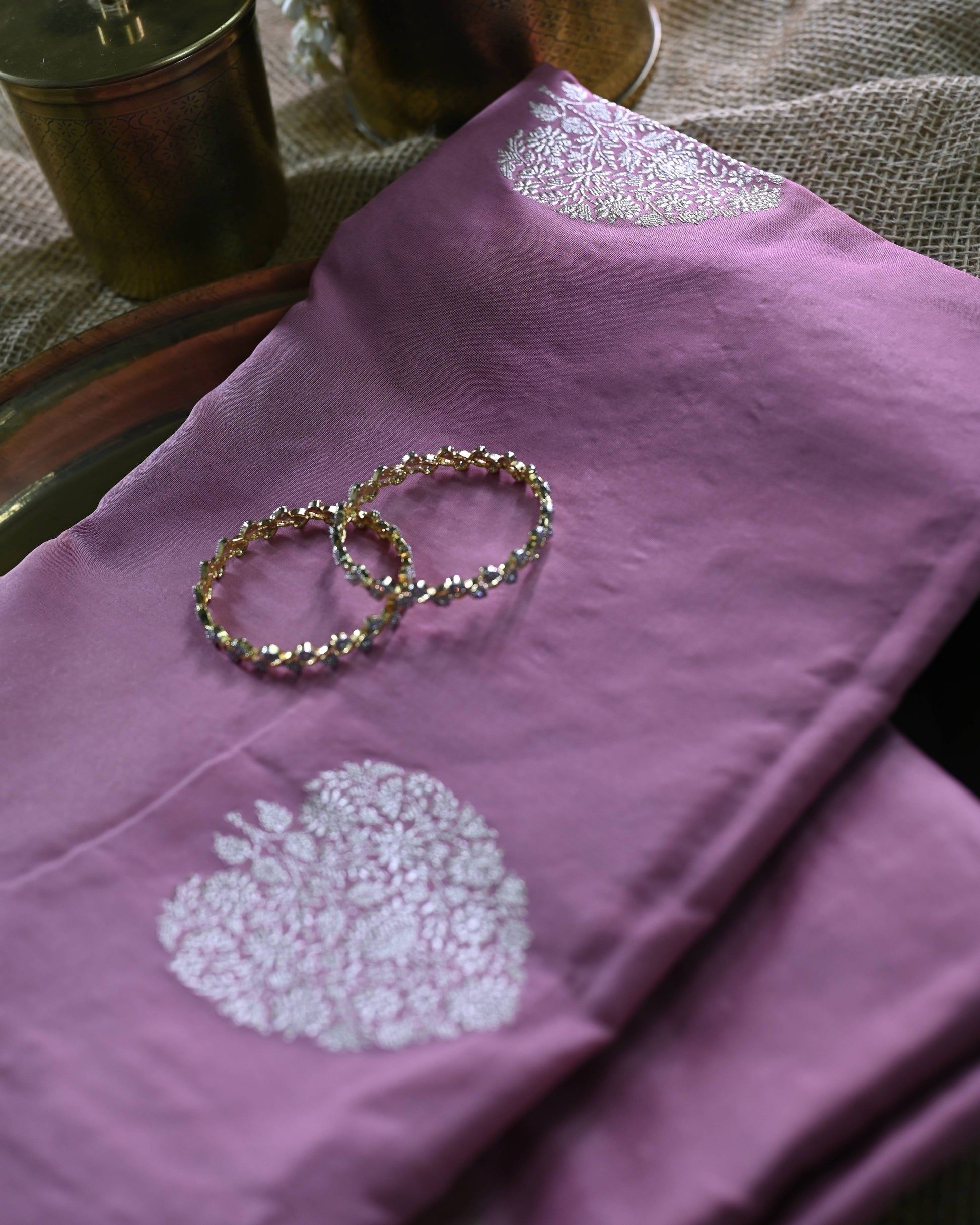 Lavender Georgette Zari Kadhua Weave Saree