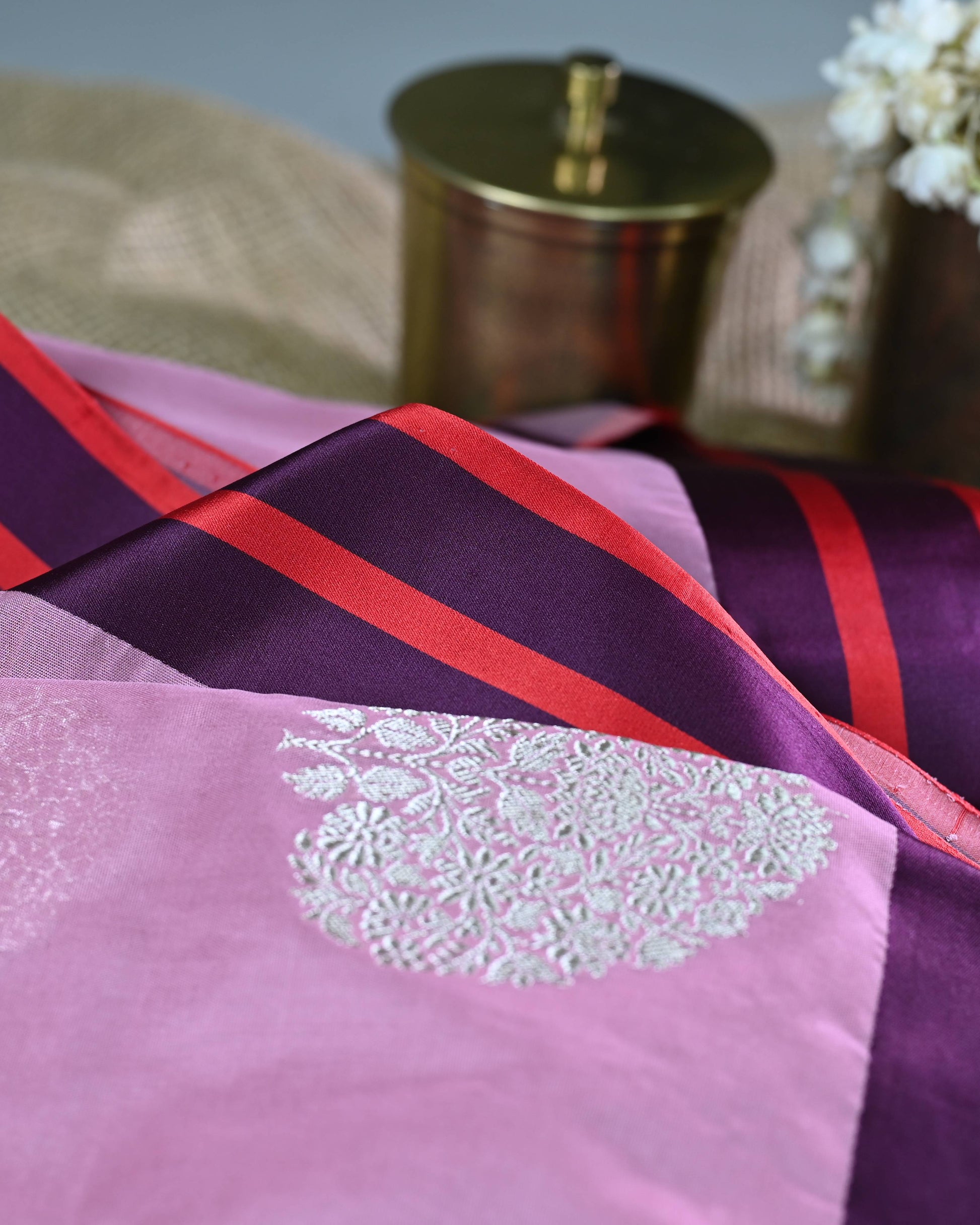 Lavender Georgette Zari Kadhua Weave Saree