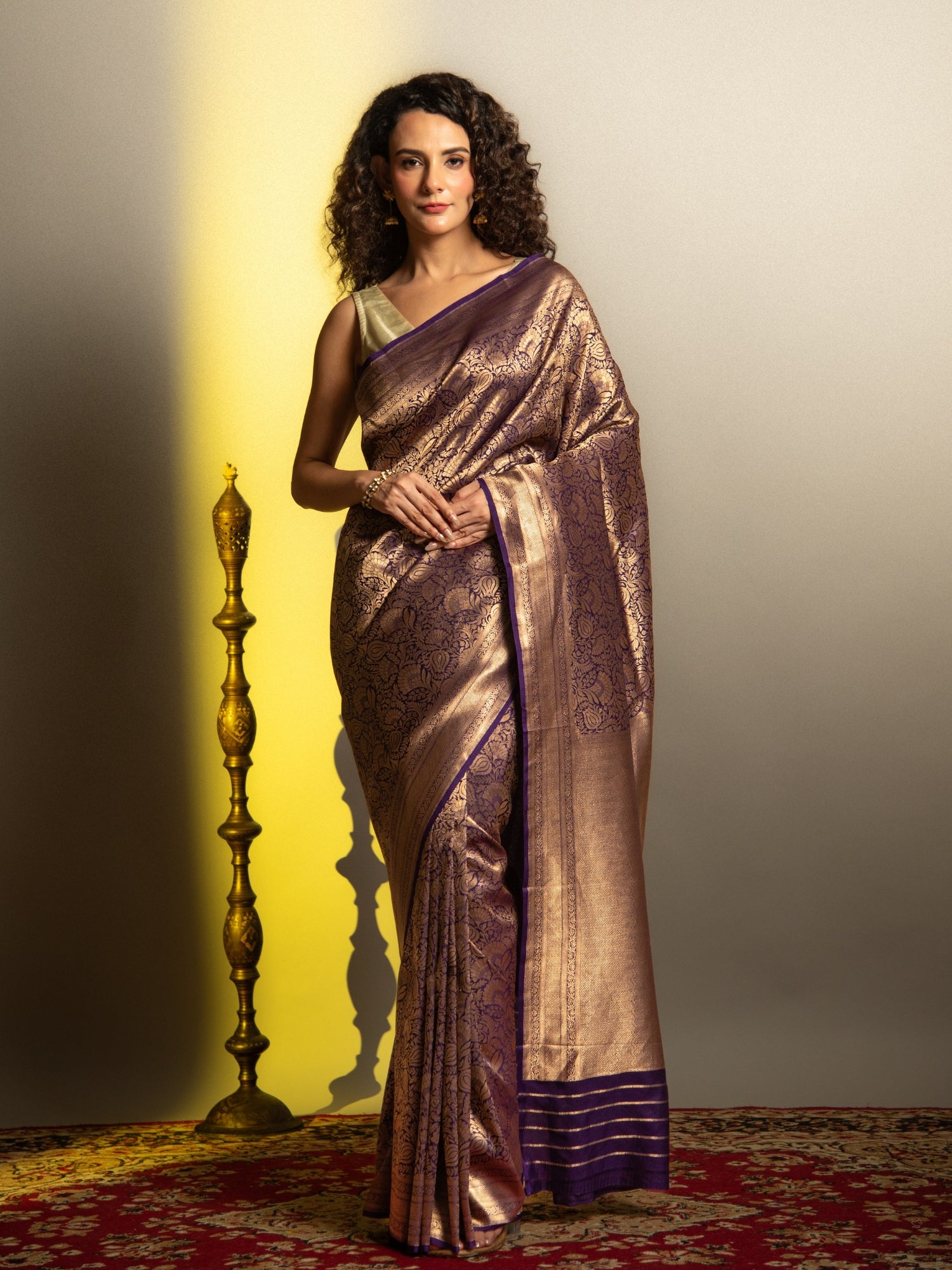 Navy Blue Handloom Brocade Banarasi Katan Silk Saree