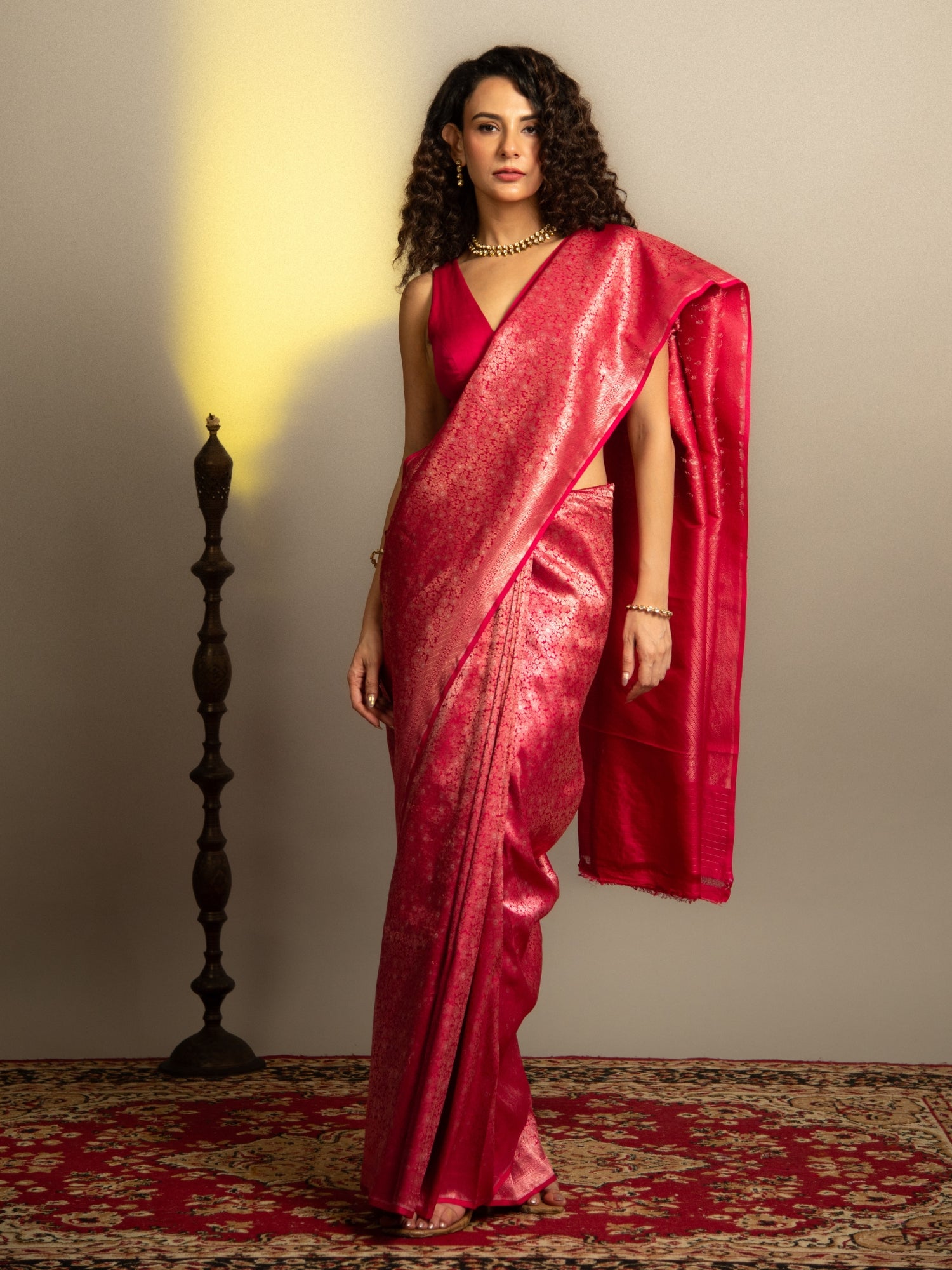 Pink Handloom Brocade Banarasi Katan Silk Saree