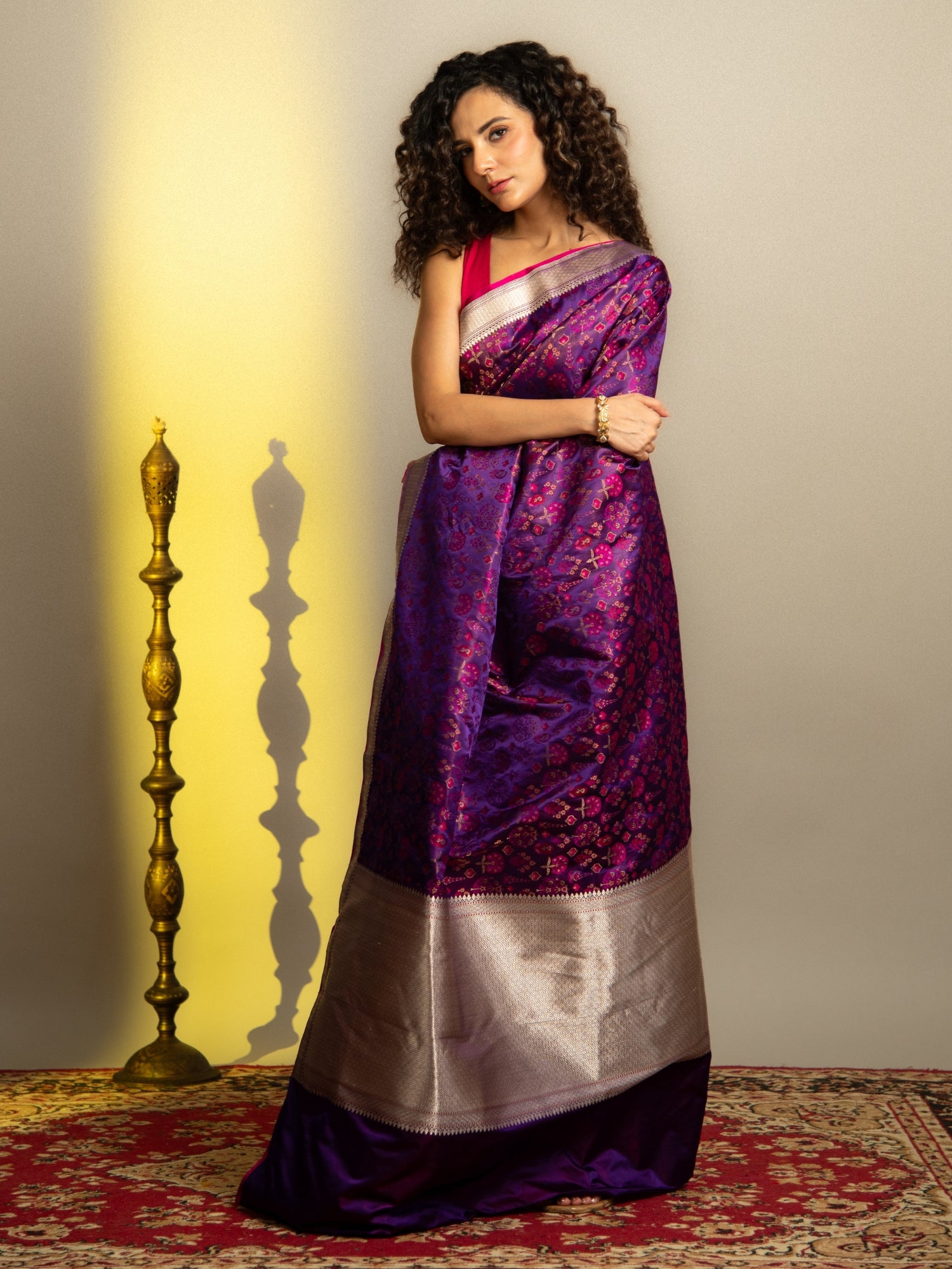 Rose Gold Handwoven Brocade Banarasi Mashru Silk Saree