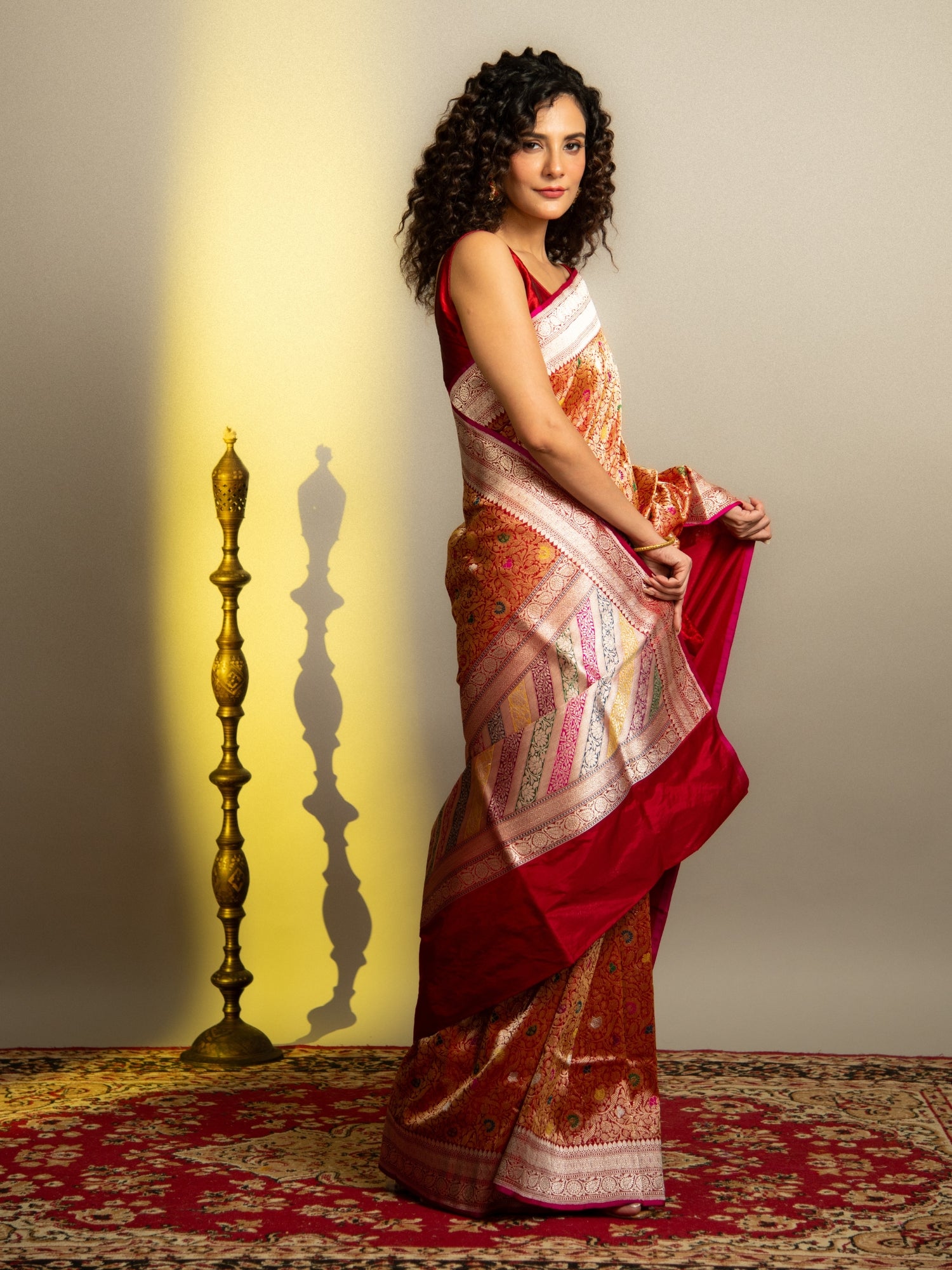 Maroon Handloom Brocade Banarasi Katan Silk Saree with Rangkat Pallu