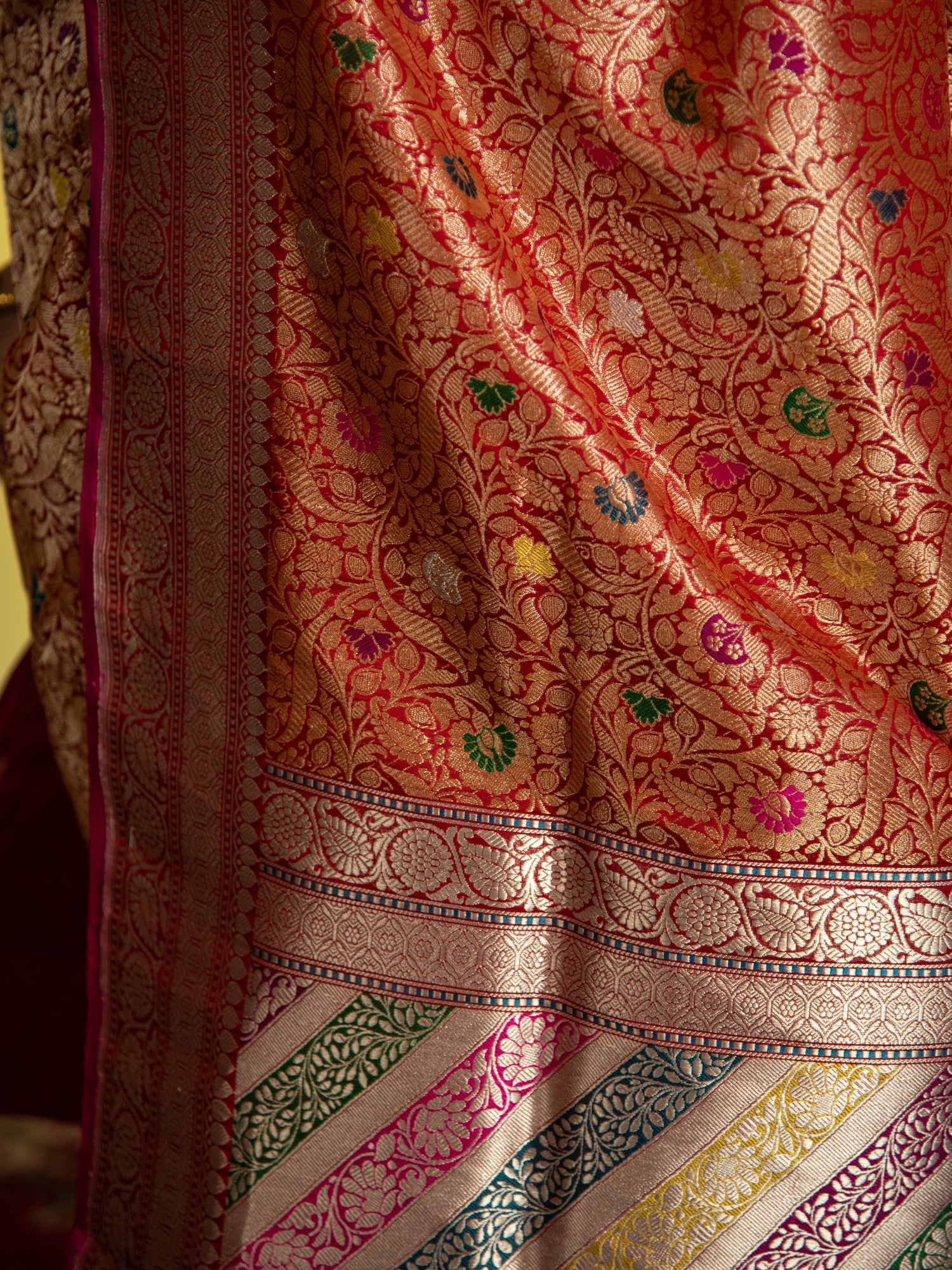 Maroon Handloom Brocade Banarasi Katan Silk Saree with Rangkat Pallu