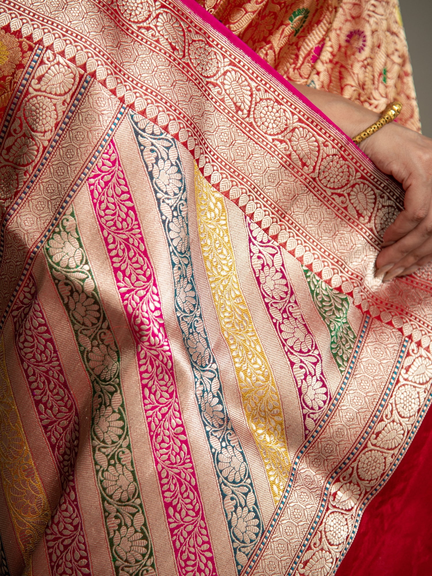 Maroon Handloom Brocade Banarasi Katan Silk Saree with Rangkat Pallu