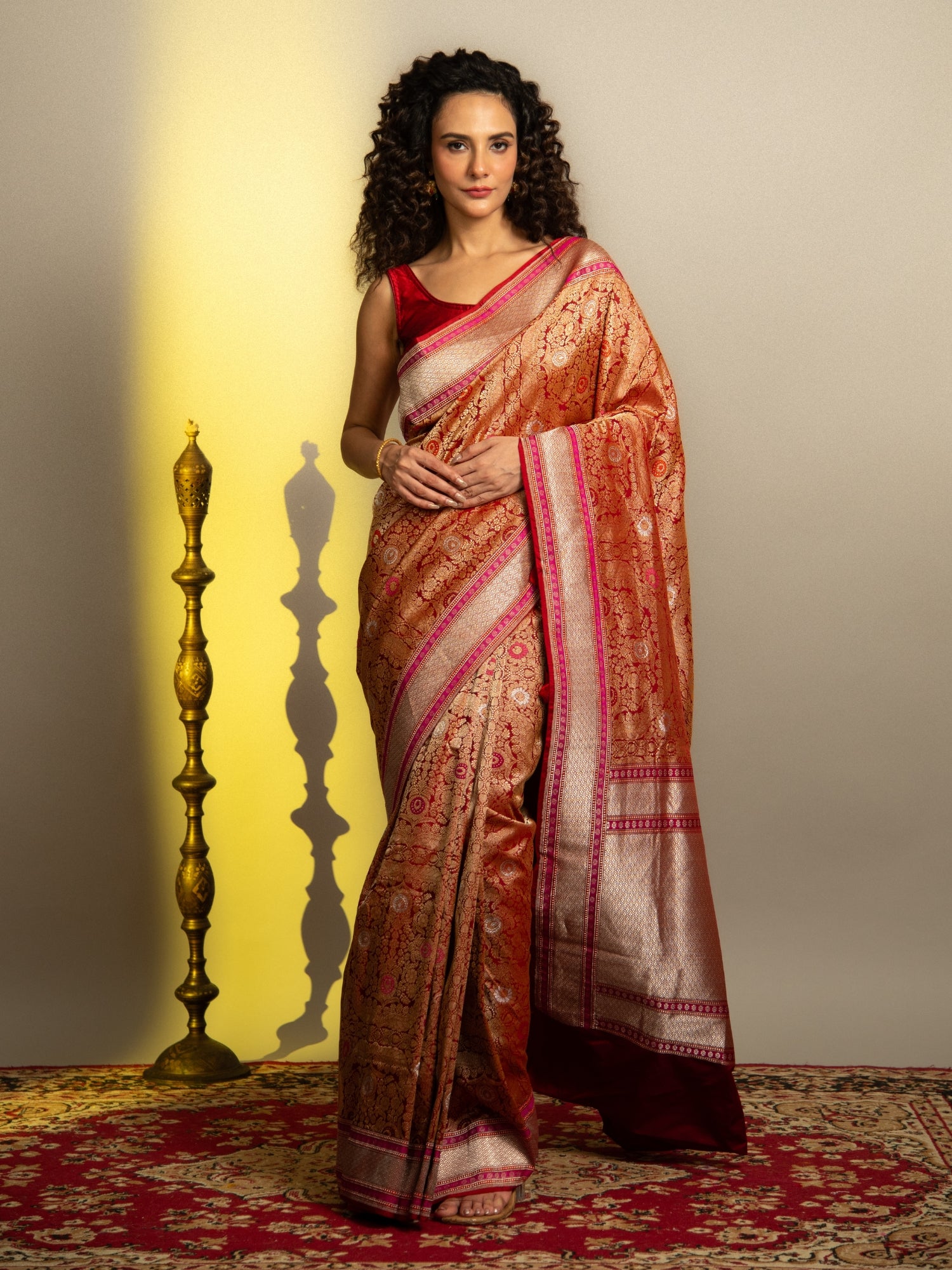 Maroon Handloom Brocade Banarasi Katan Silk Saree