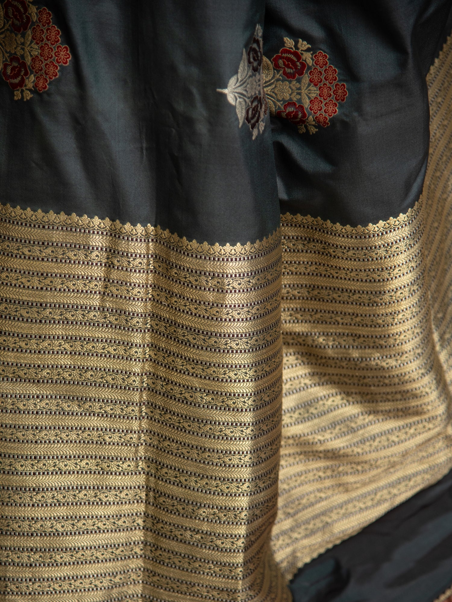 Slate Blue Banarasi Mashru Silk Saree