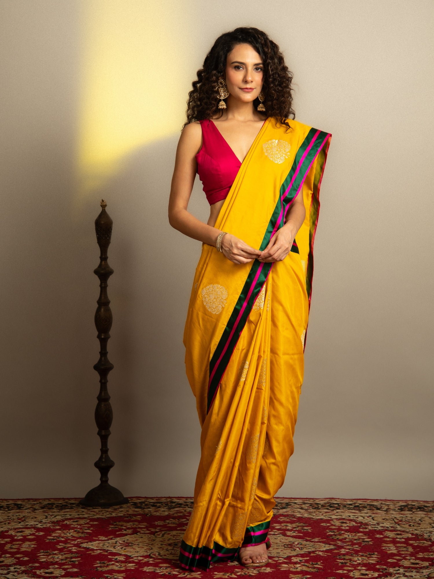 Yellow Banarasi Georgette Saree with Satin Border