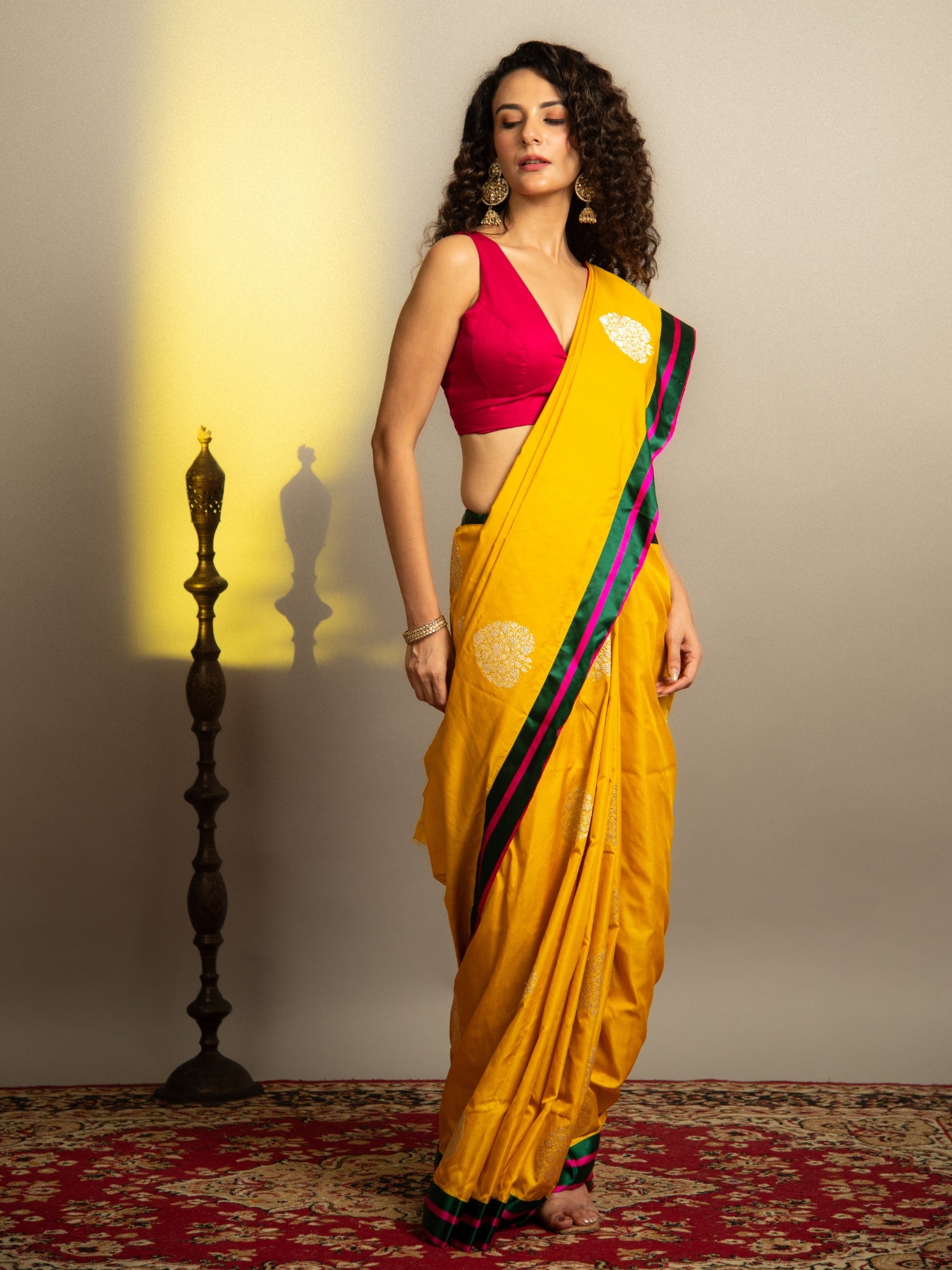 Yellow Banarasi Georgette Saree with Satin Border