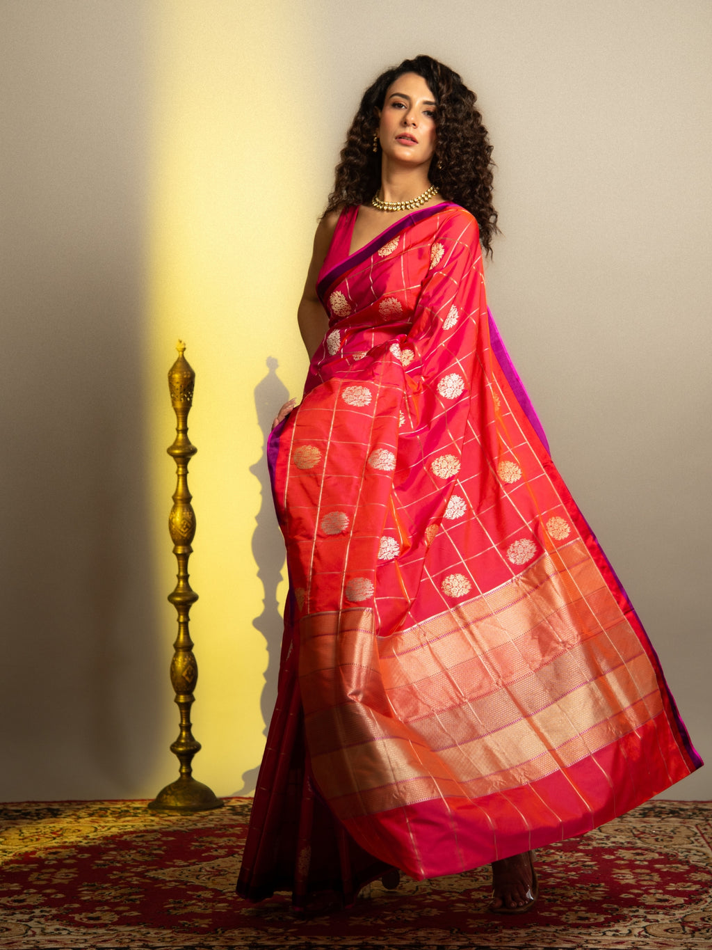 Burnt Orange Handloom Banarasi Katan Silk Saree with Satin Border