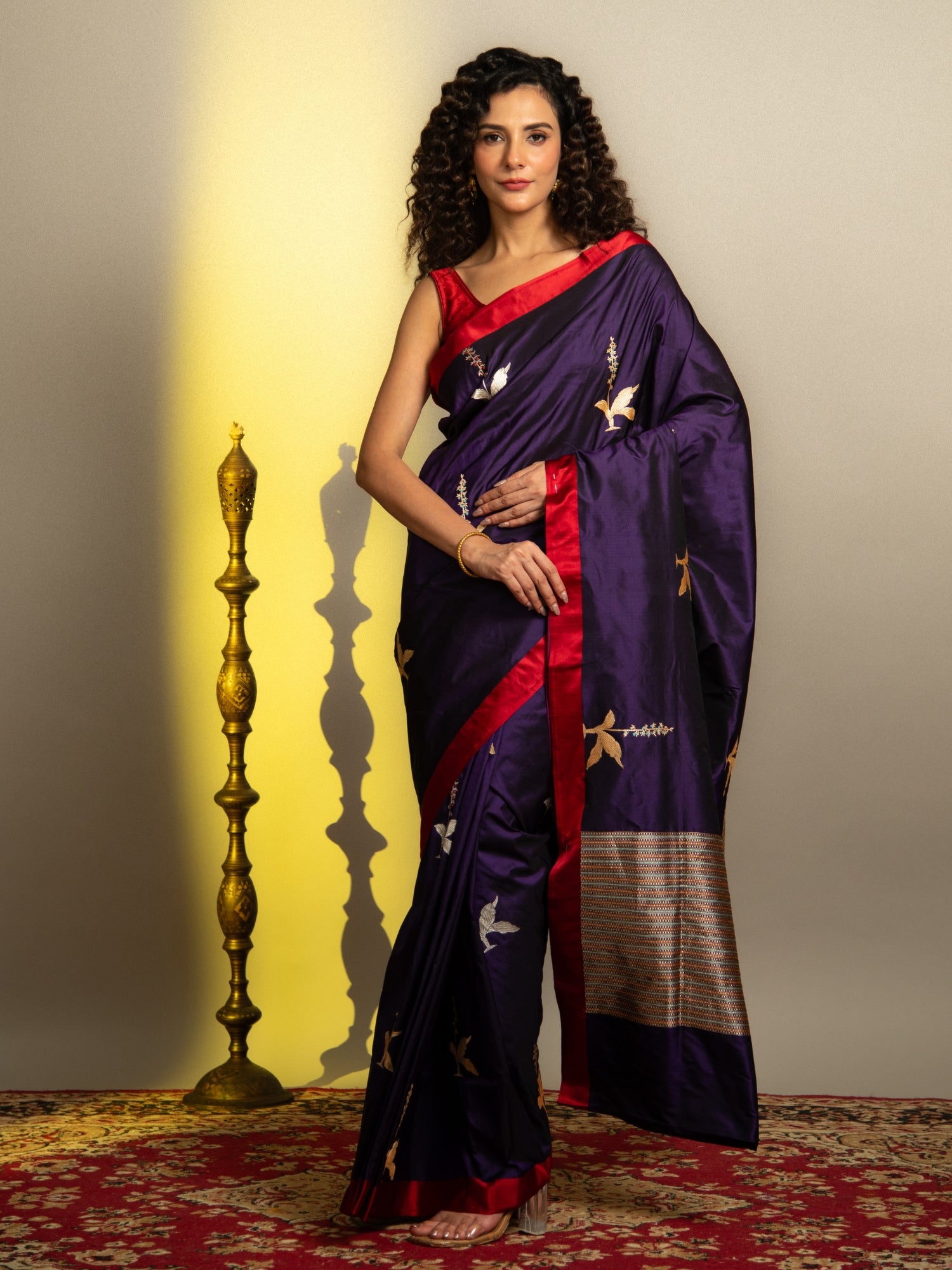 Purple Handloom Banarasi Katan Silk Saree with Satin Border