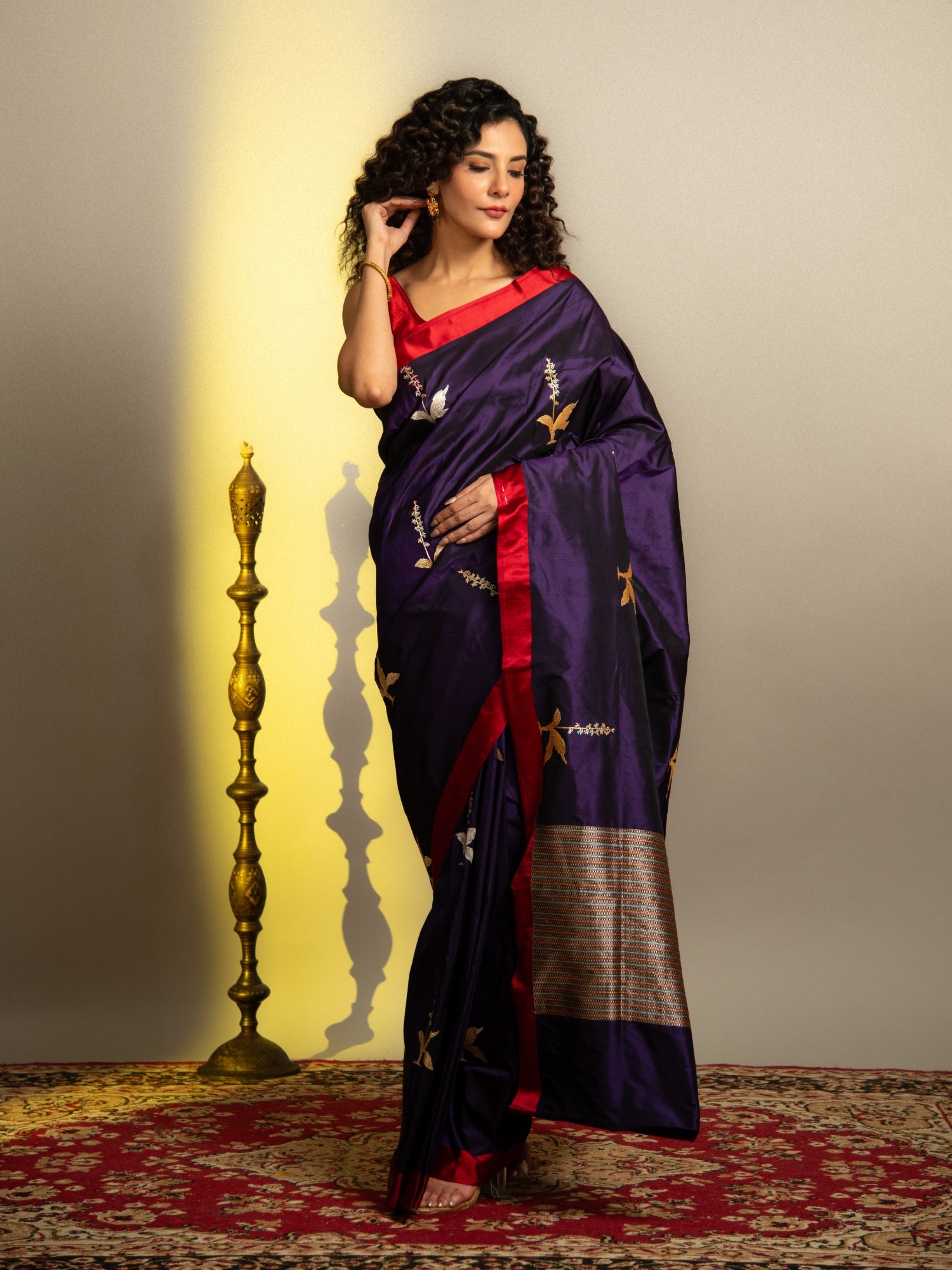 Purple Banarasi Katan Silk Saree with Satin Border