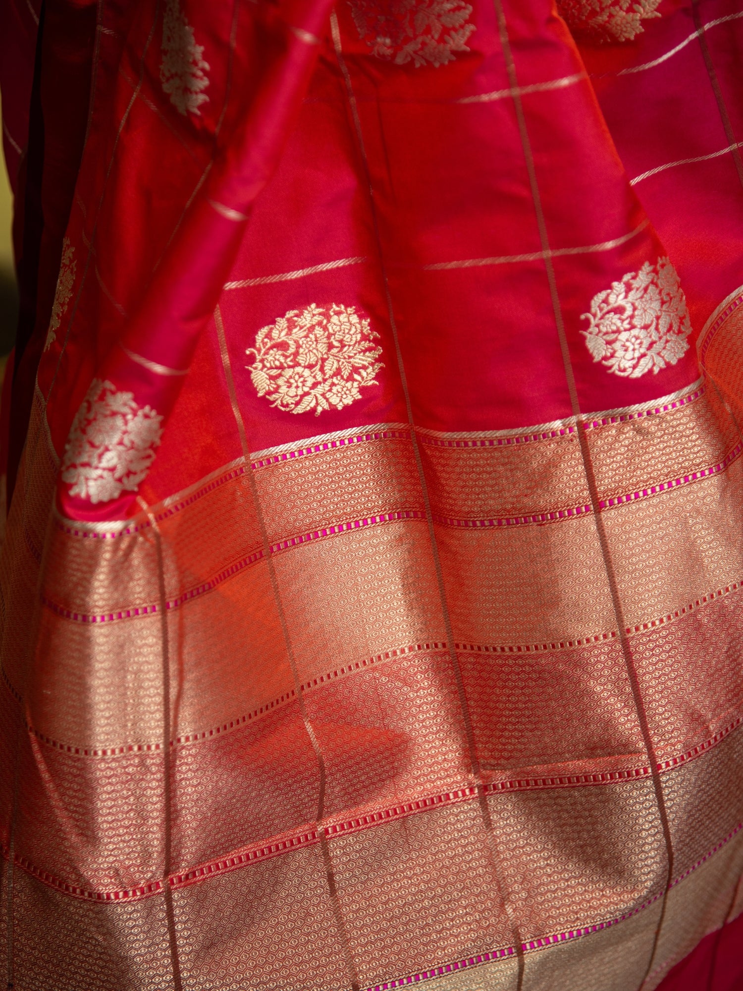Burnt Orange Handloom Banarasi Katan Silk Saree with Satin Border
