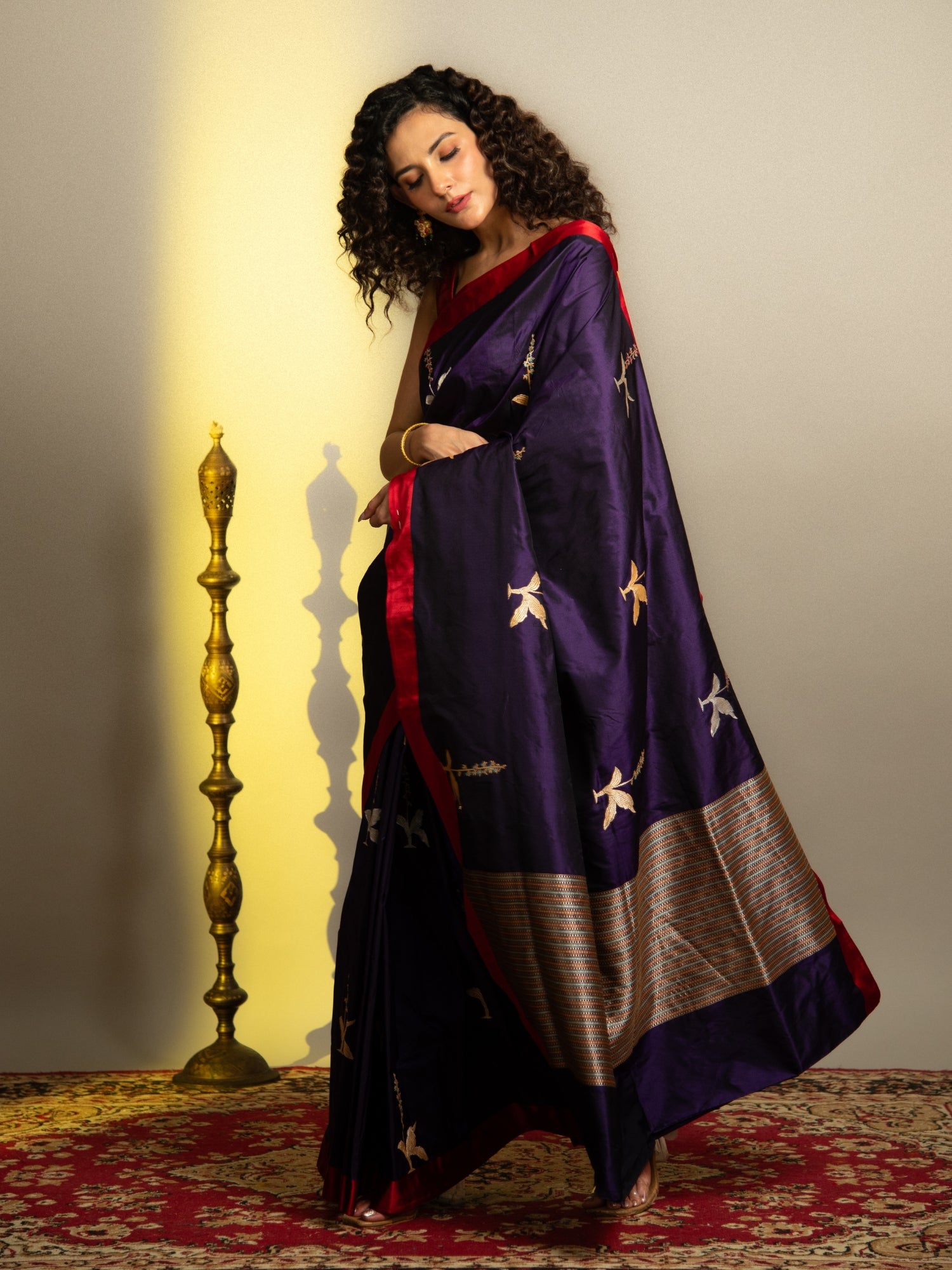Purple Banarasi Katan Silk Saree with Satin Border