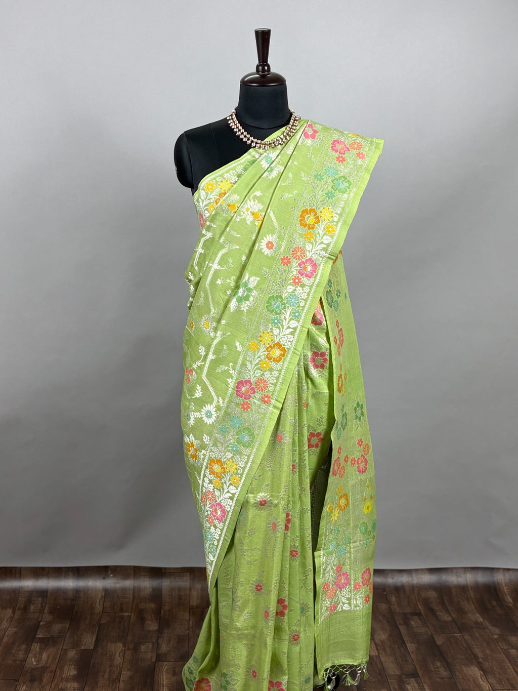 Pastel Green Meenakari Handloom Banarasi Tussar Silk Saree