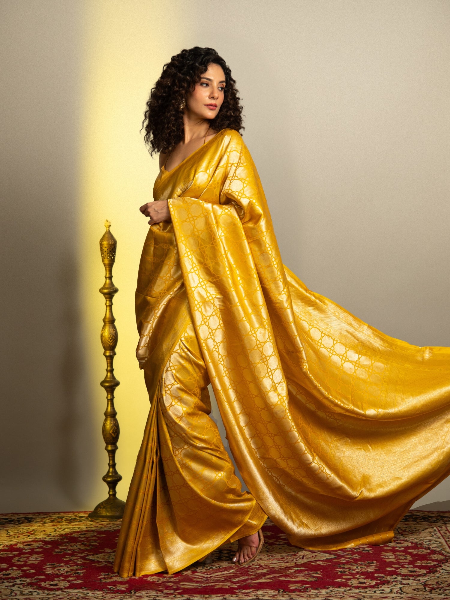 Yellow Handloom Brocade Banarasi Katan Silk Saree