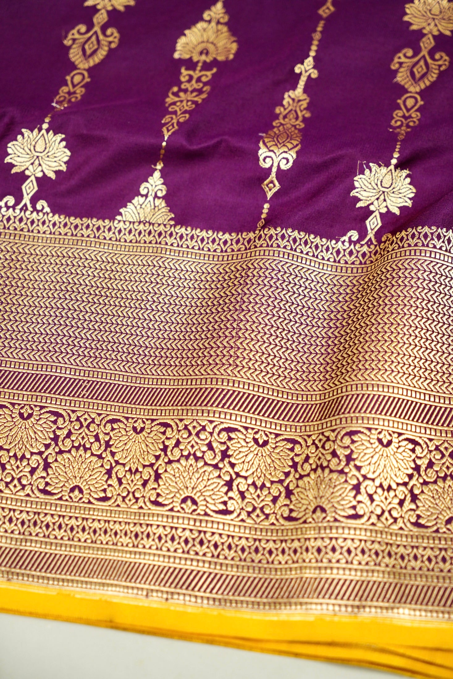 Magenta Mushru Silk Phekuwa Weave Zari Border Saree