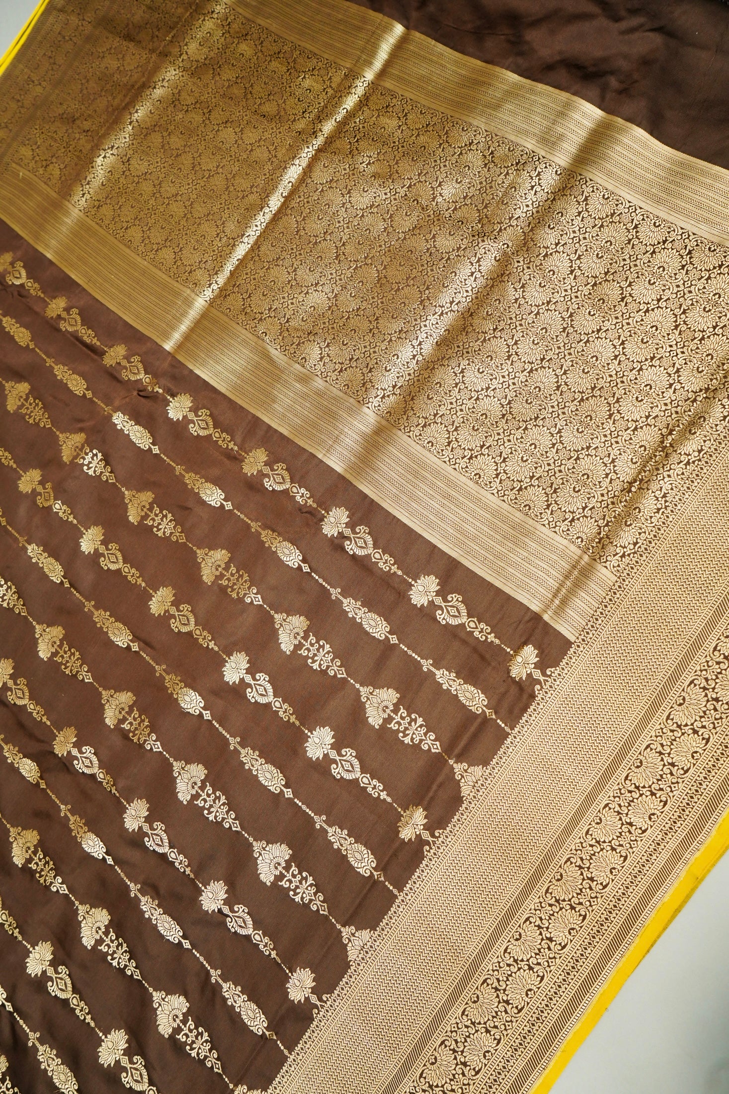 Brown Mushru Silk Phekuwa Weave Zari Border Saree