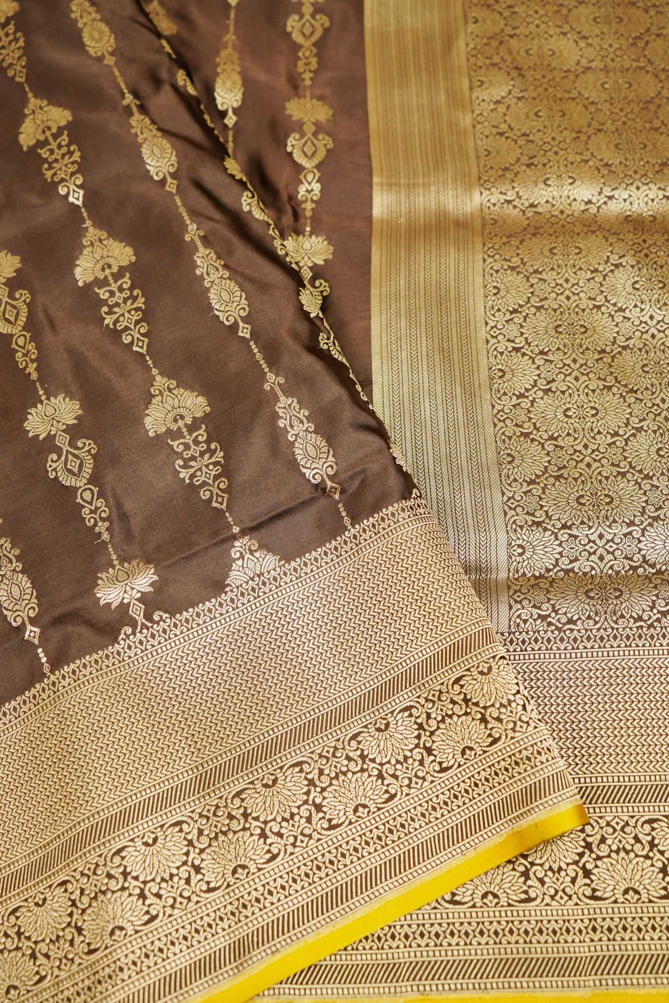 Brown Mushru Silk Phekuwa Weave Zari Border Saree