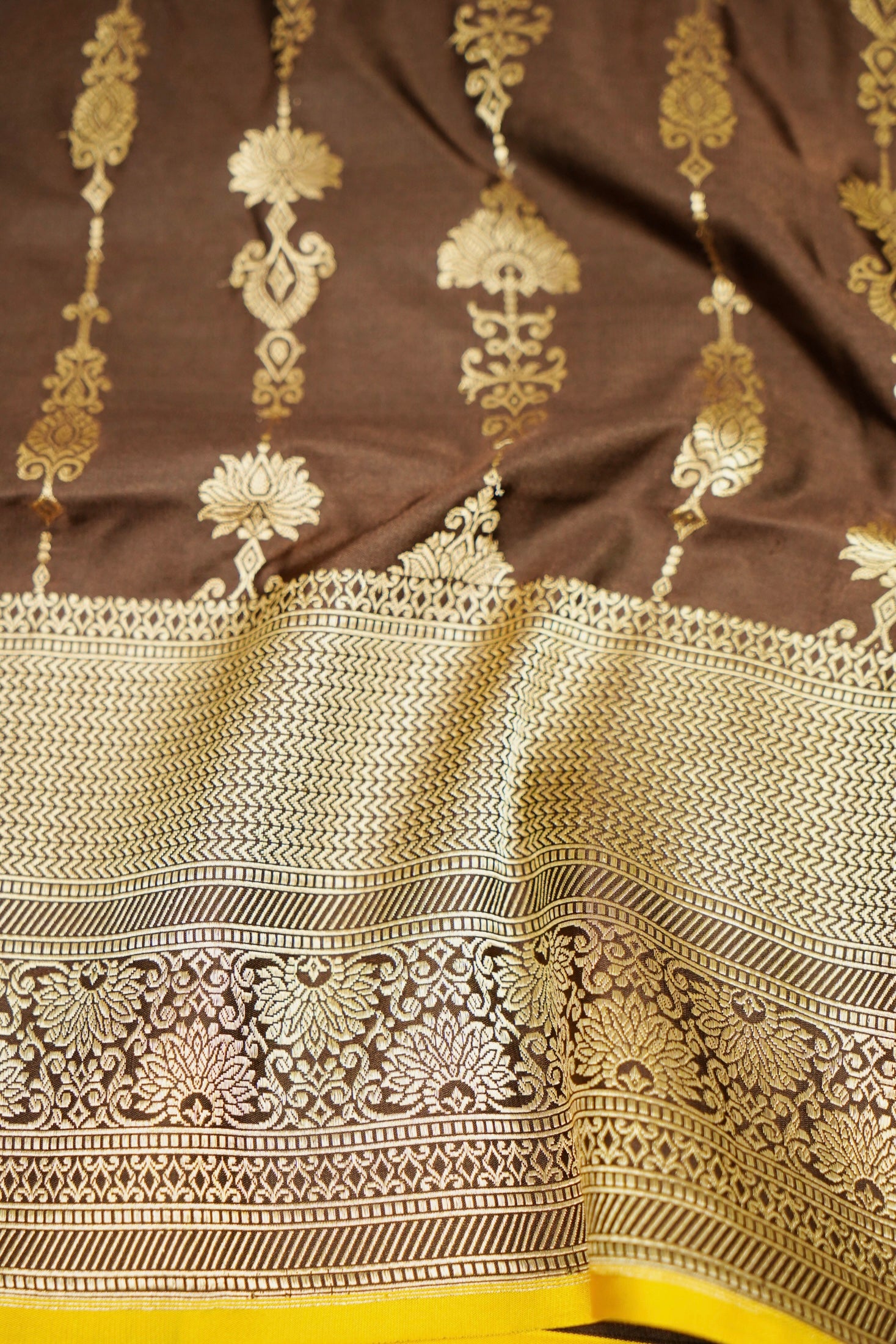 Brown Mushru Silk Phekuwa Weave Zari Border Saree