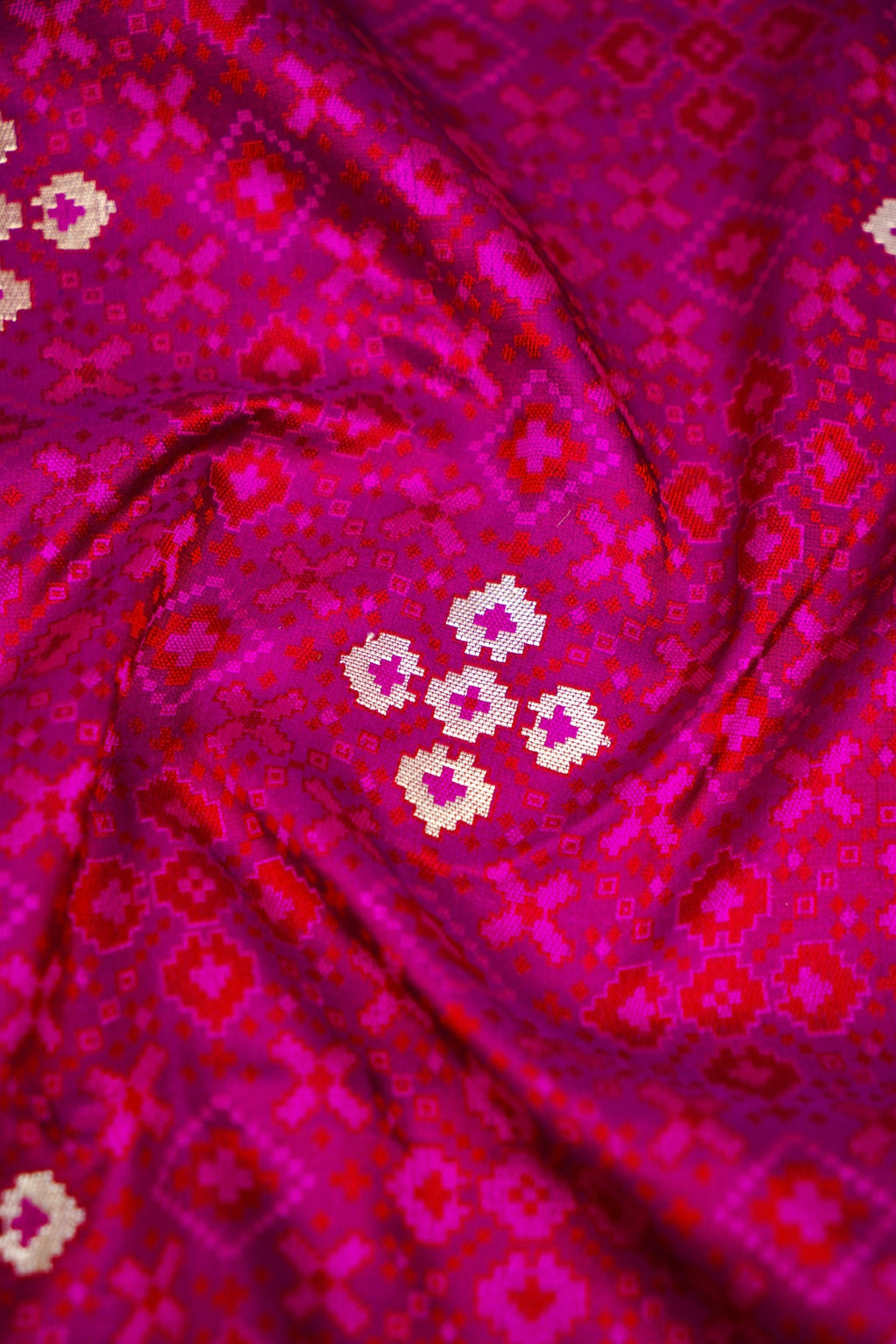 Resham and Zari Jaal Weaved on Satin with Jamawar Technique
