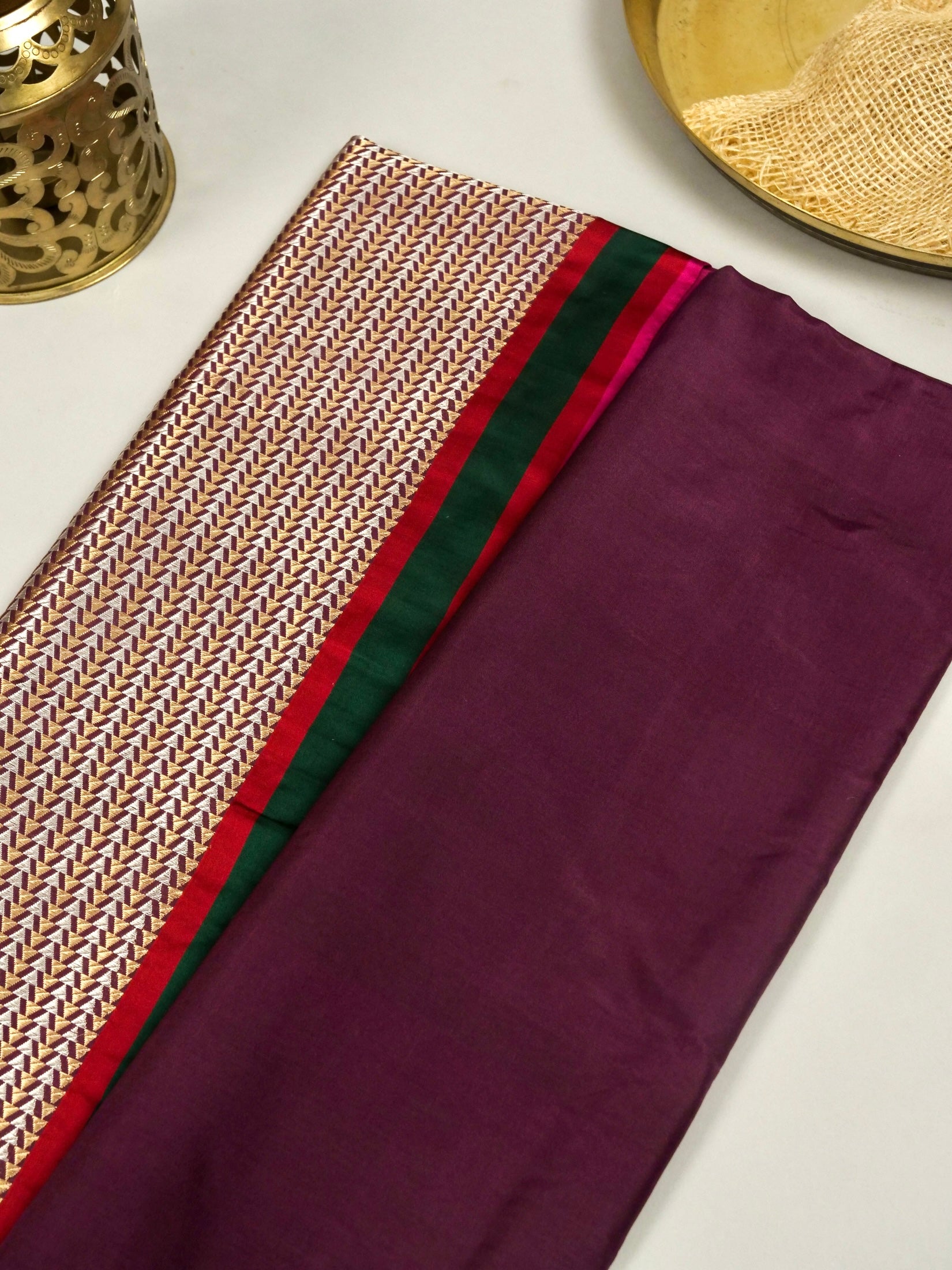 Katan Silk Plain Kadhuwa Weaved Zari Satin Border Aanchal Saree