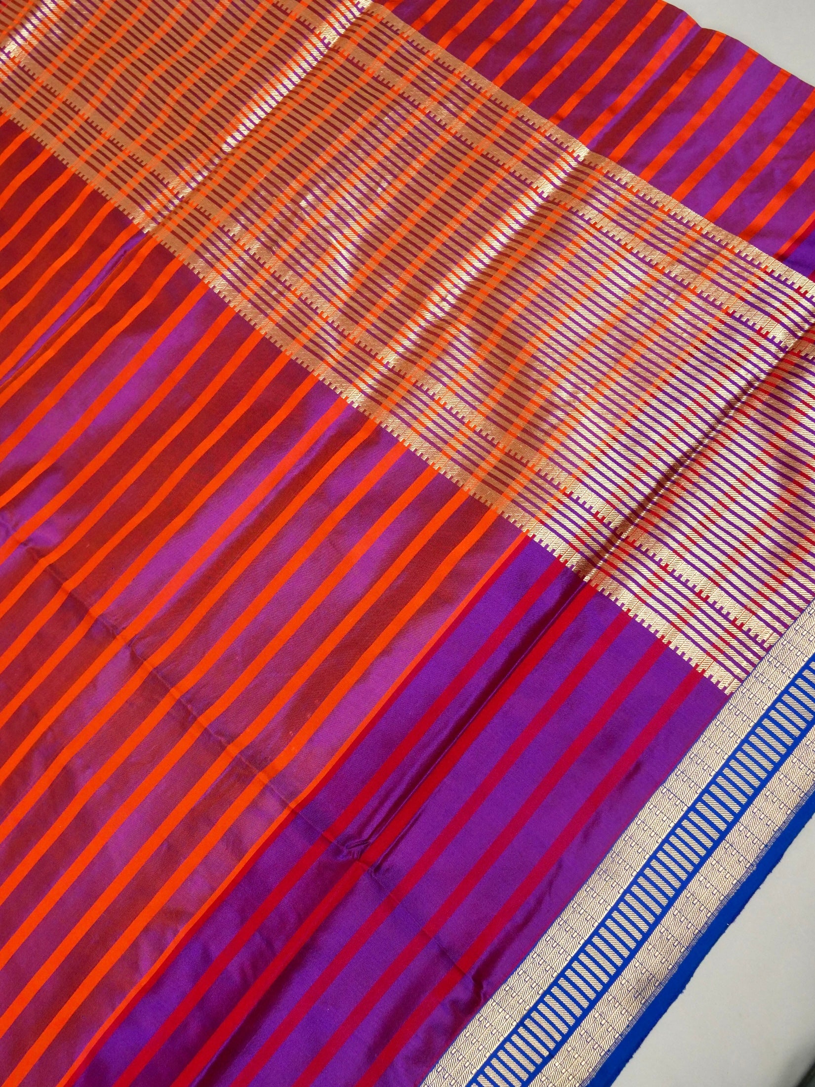 Mashru Silk Stripe Patti Zari Border Aanchal