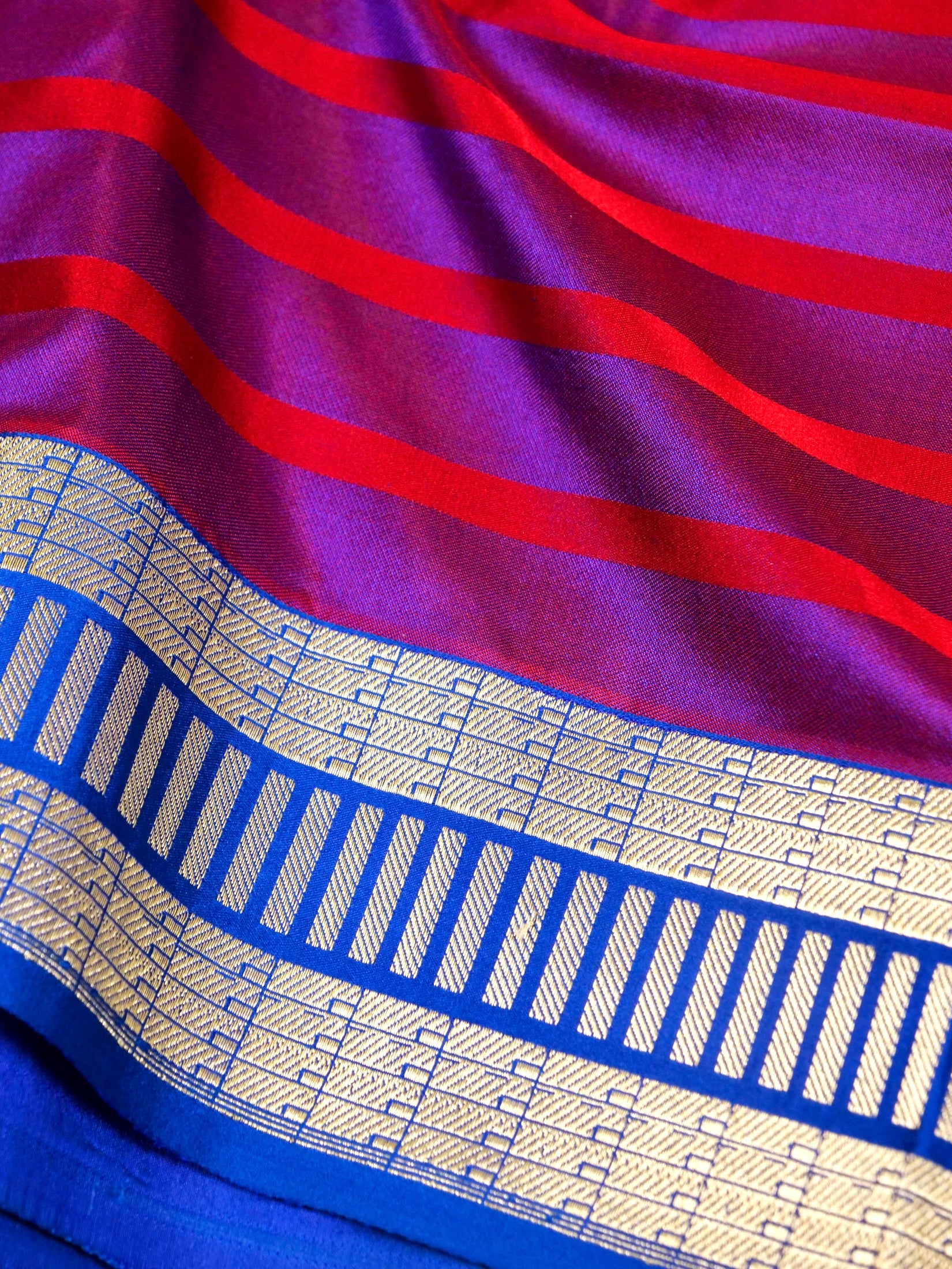 Mashru Silk Stripe Patti Zari Border Aanchal