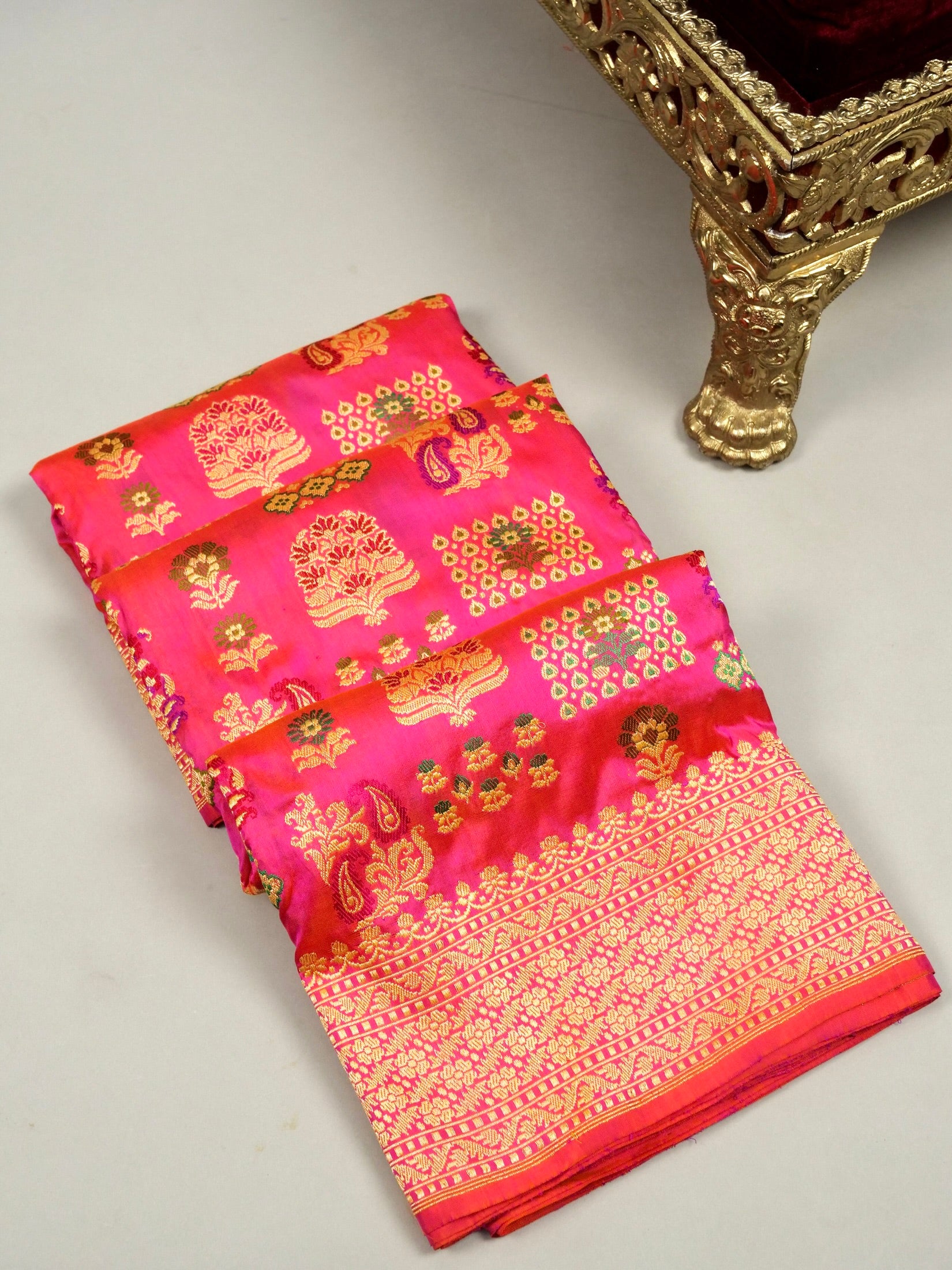 Kadhua Jangla Katan Silk Zari Border Aanchal Saree