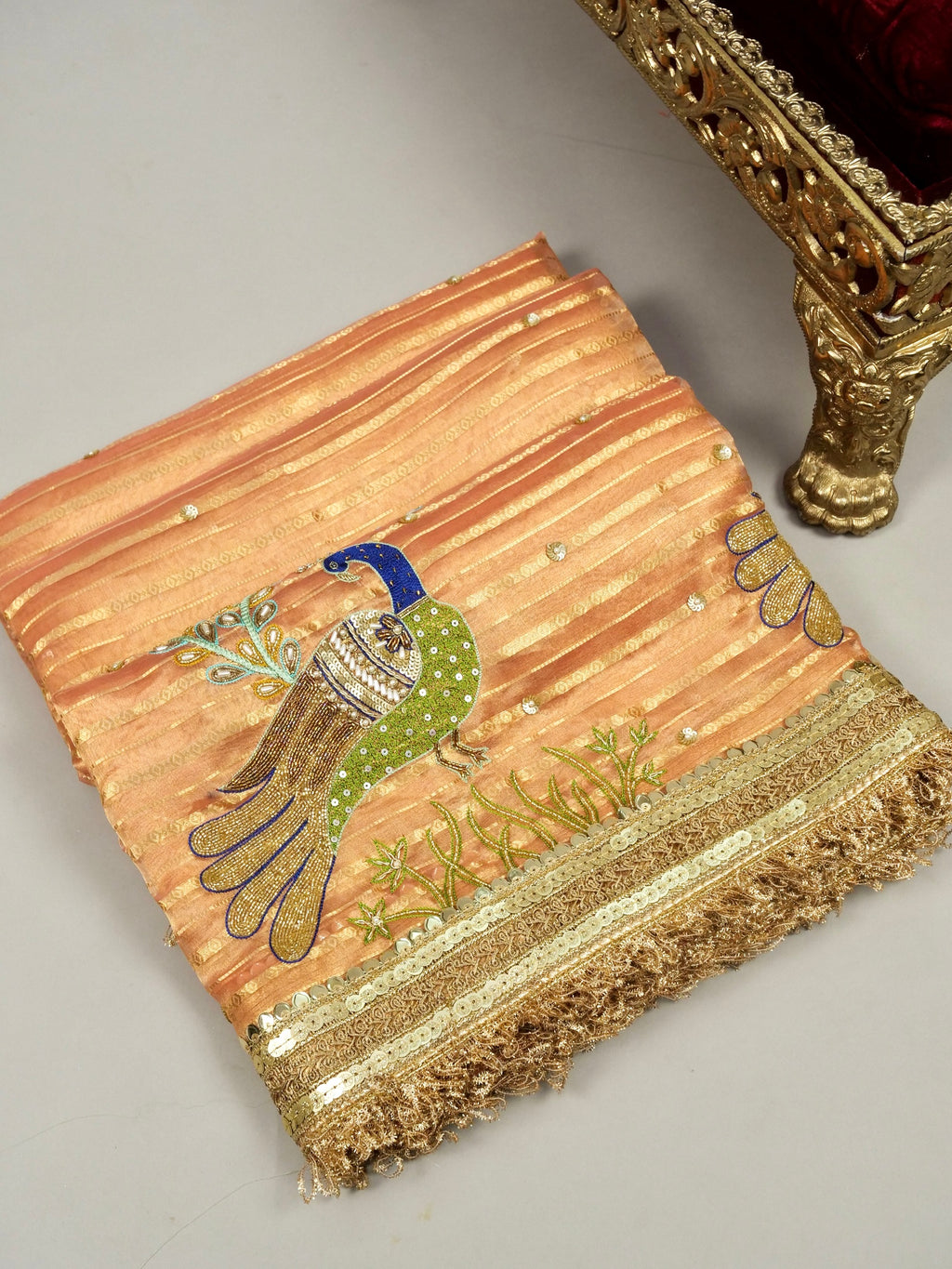 Maharani Tissue Embroidery Jhalar Border with Mashru Blouse Saree