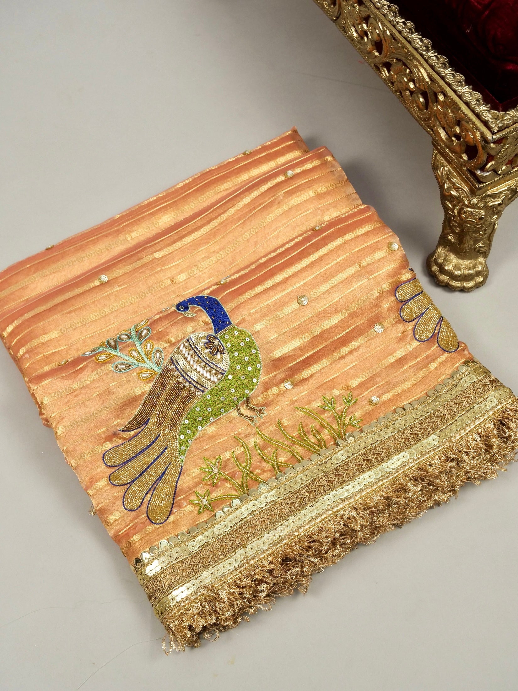 Maharani Tissue Embroidery Jhalar Border with Mashru Blouse Saree