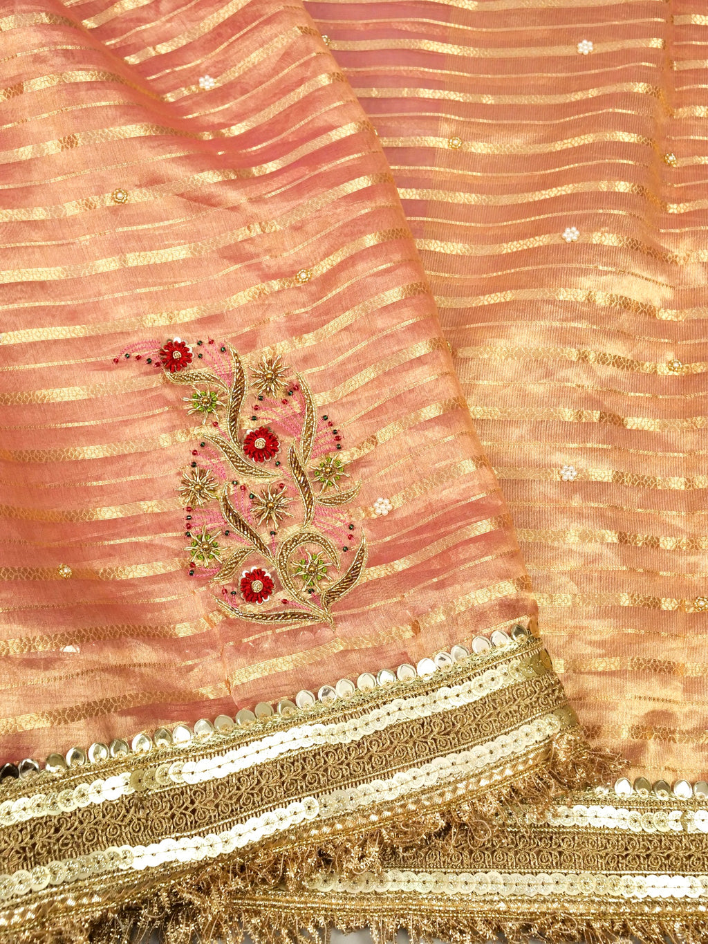 Maharani Tissue Embroidery Jhalar Border with Mashru Blouse Saree