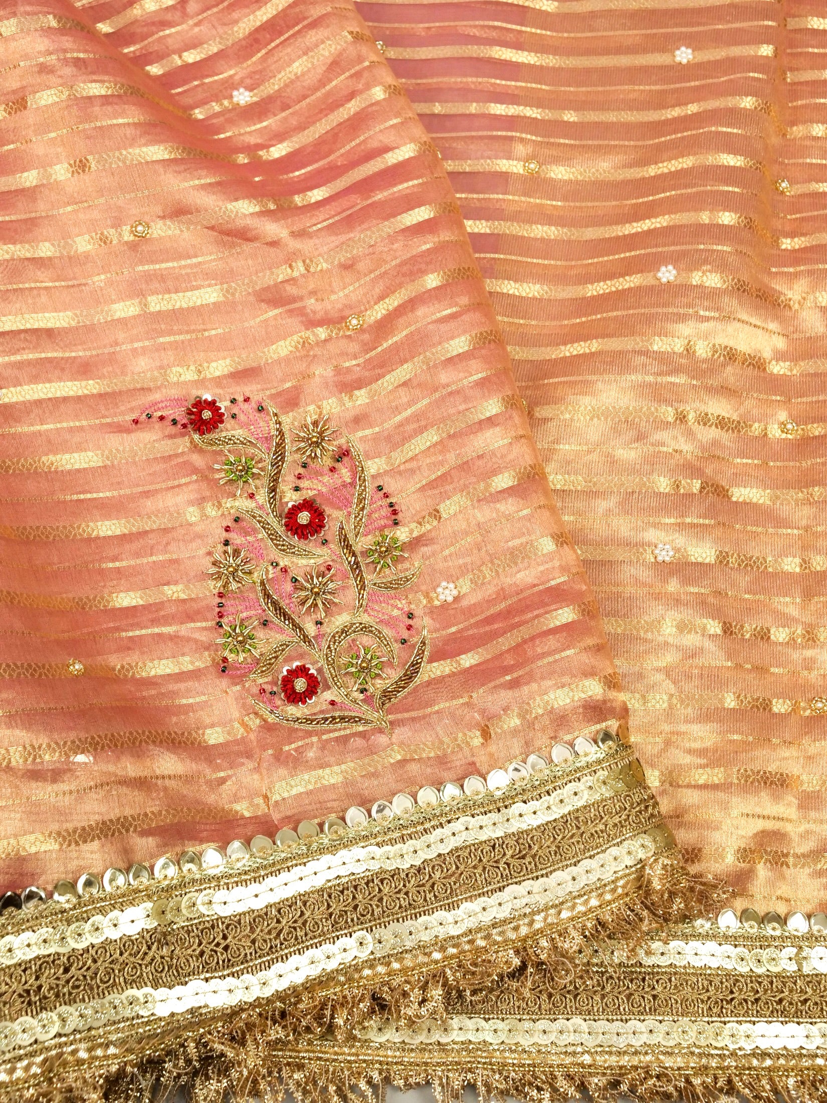Maharani Tissue Embroidery Jhalar Border with Mashru Blouse Saree