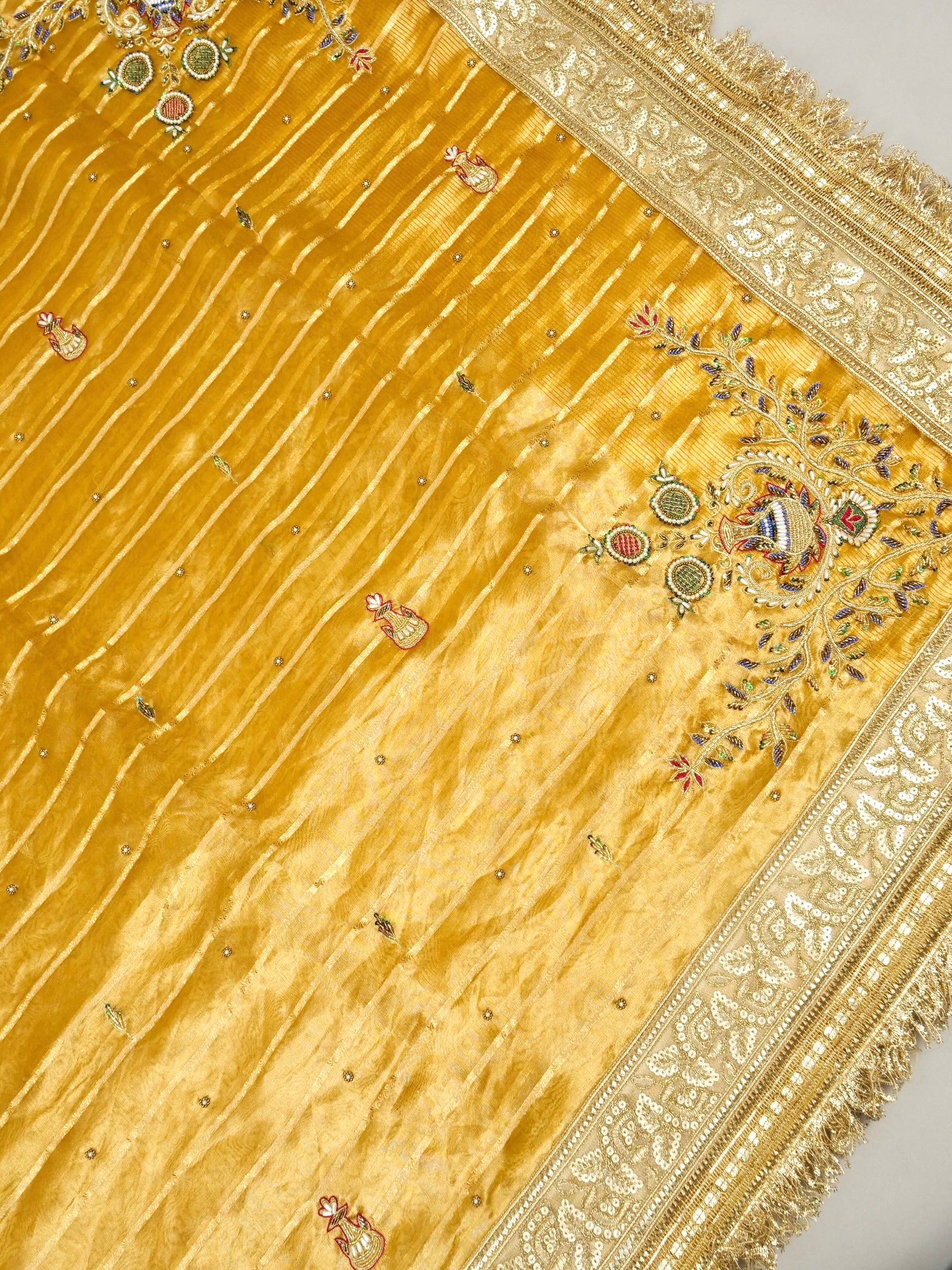 Maharani Tissue Embroidery Jhalar Border with Mashru Blouse Saree