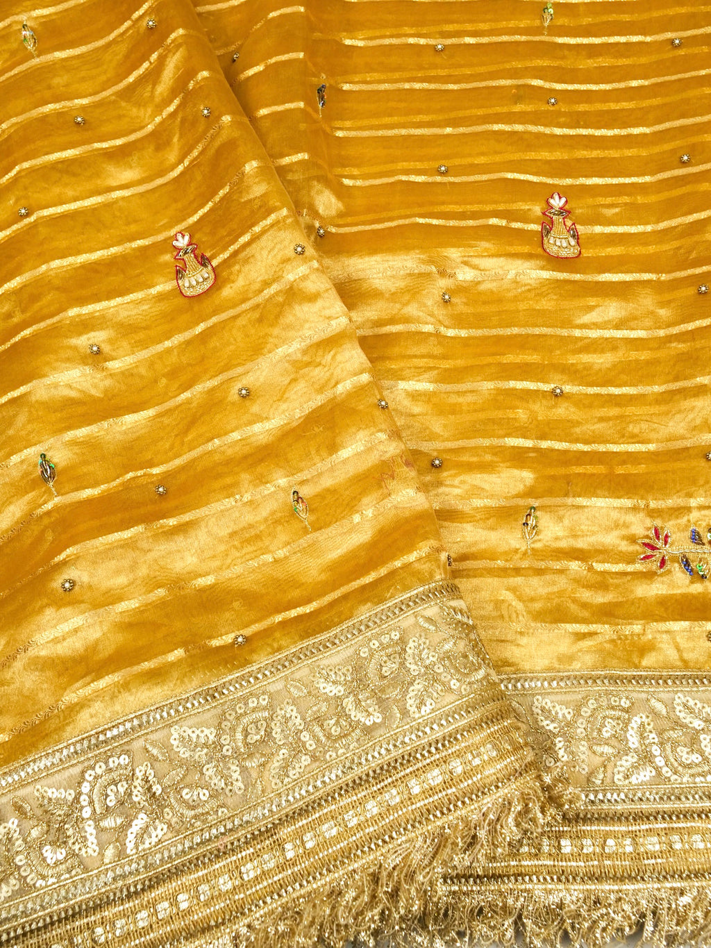 Maharani Tissue Embroidery Jhalar Border with Mashru Blouse Saree