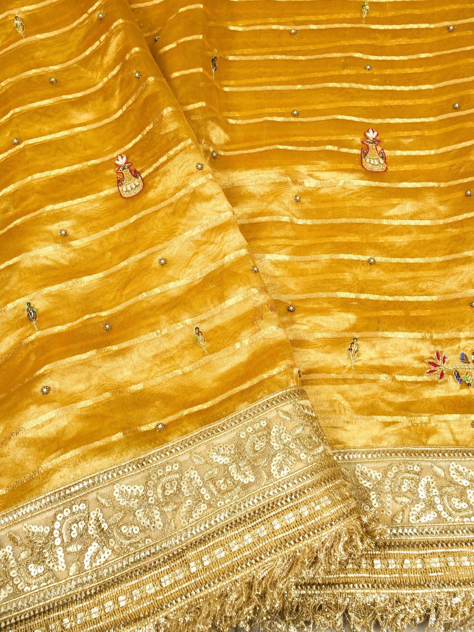 Maharani Tissue Embroidery Jhalar Border with Mashru Blouse Saree