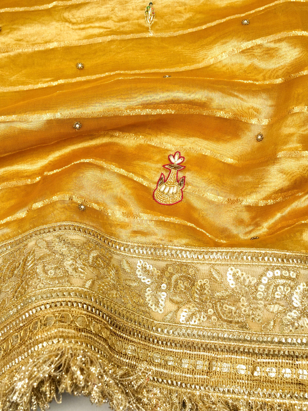 Maharani Tissue Embroidery Jhalar Border with Mashru Blouse Saree