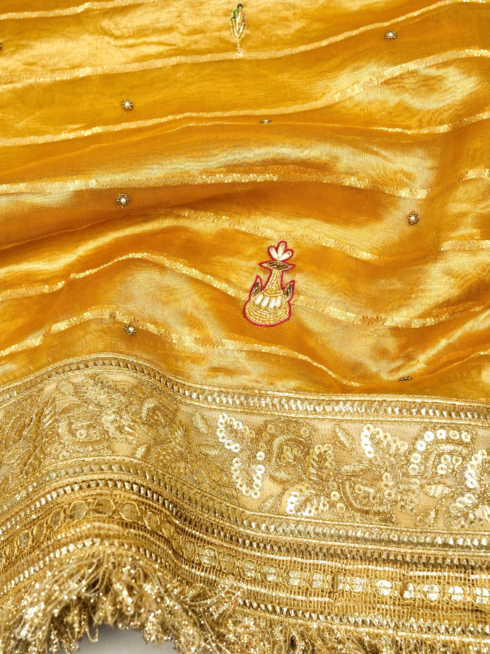 Maharani Tissue Embroidery Jhalar Border with Mashru Blouse Saree
