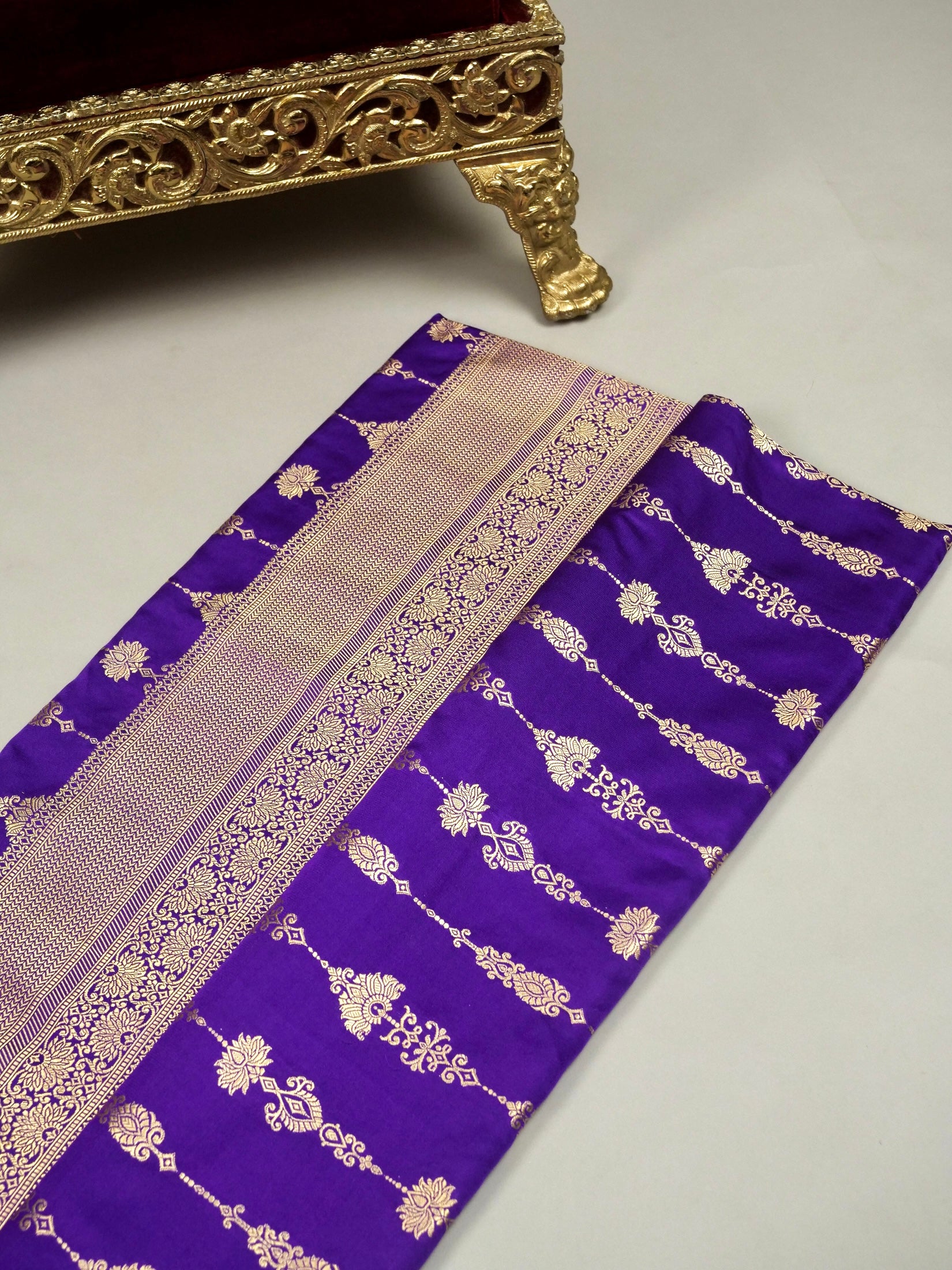 Purple Mushru Silk Phekuwa Weave Zari Border Saree