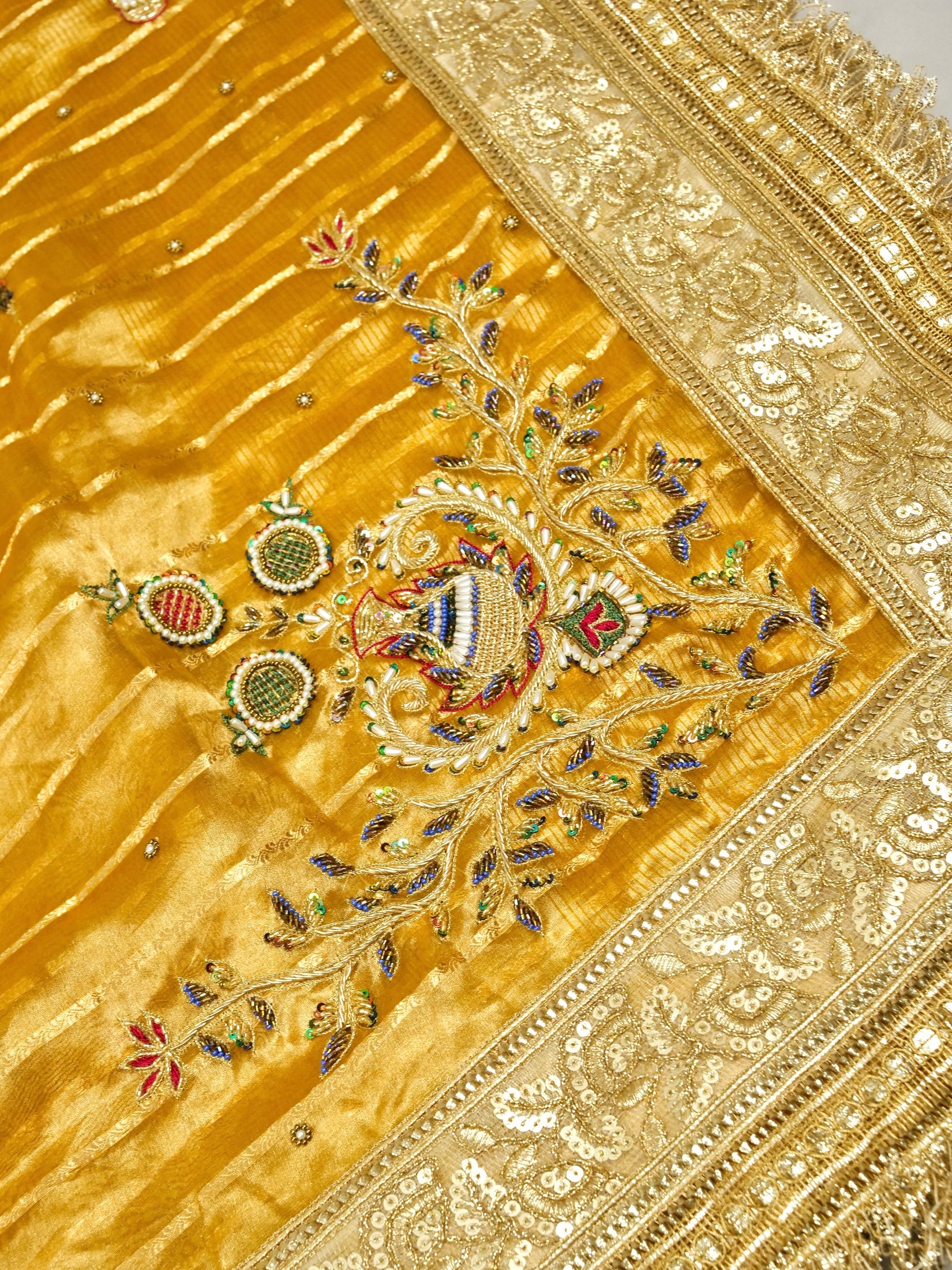 Maharani Tissue Embroidery Jhalar Border with Mashru Blouse Saree