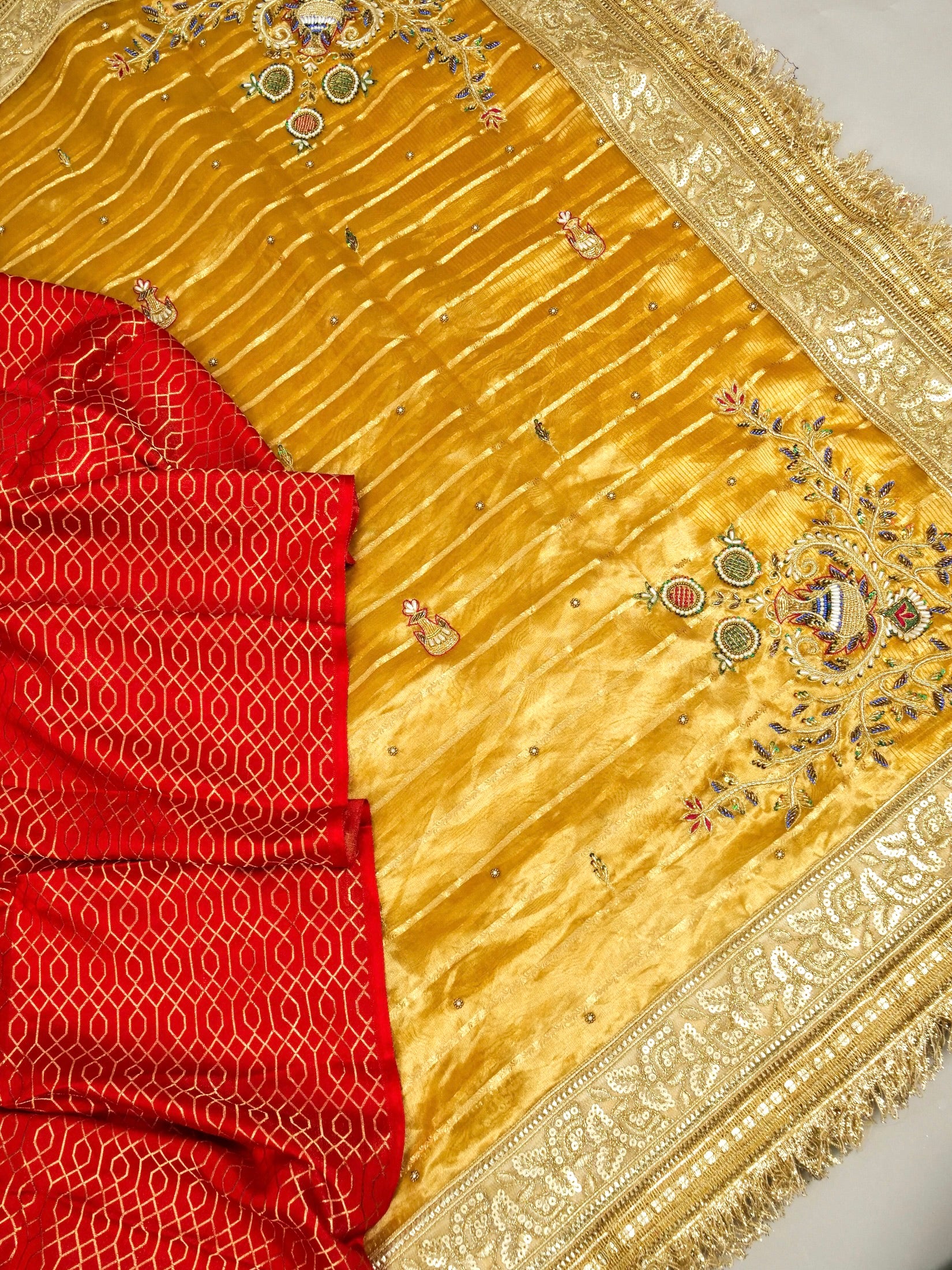 Maharani Tissue Embroidery Jhalar Border with Mashru Blouse Saree