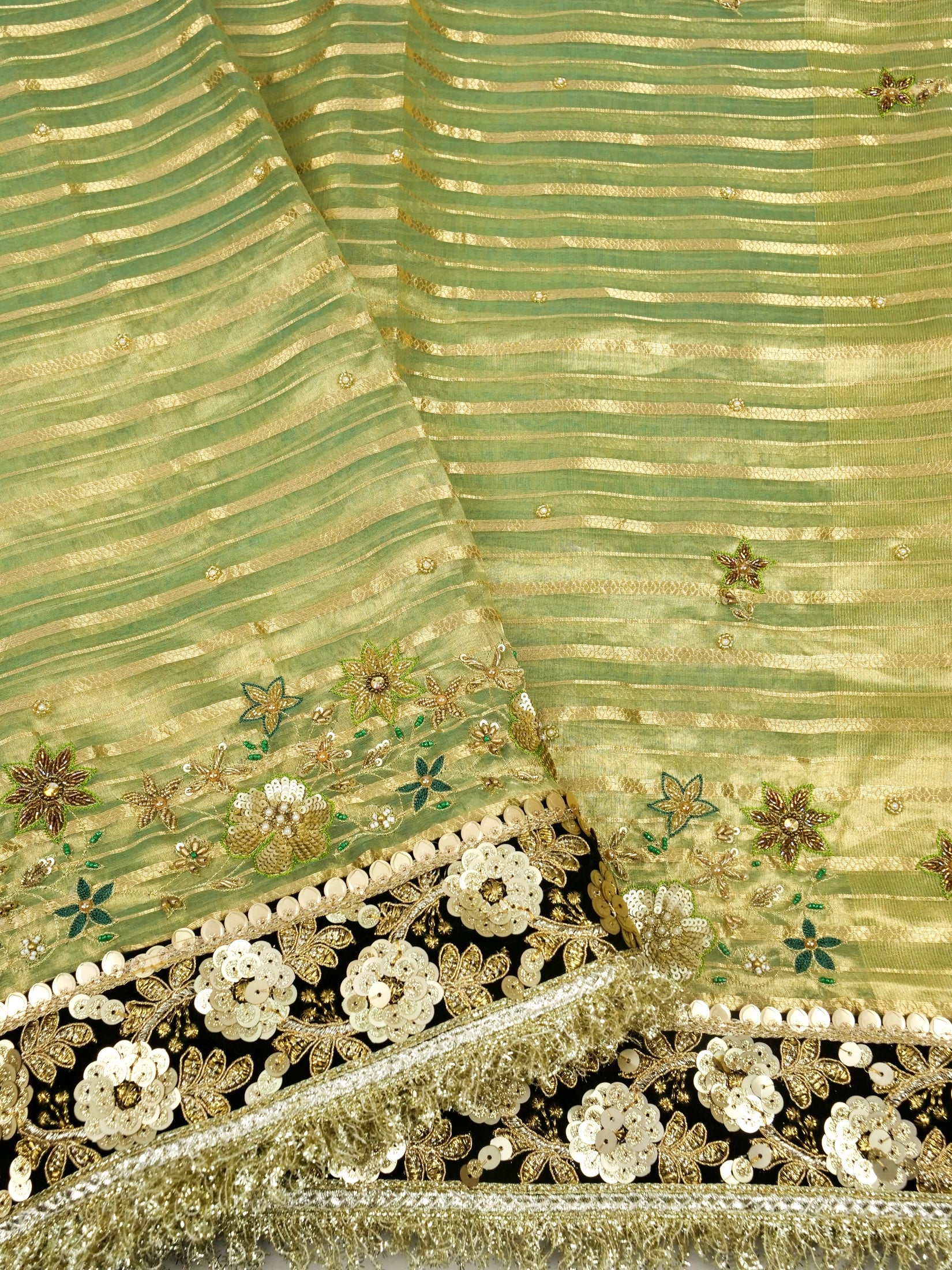 Maharani Tissue Embroidery Jhalar Border with Mashru Blouse Saree